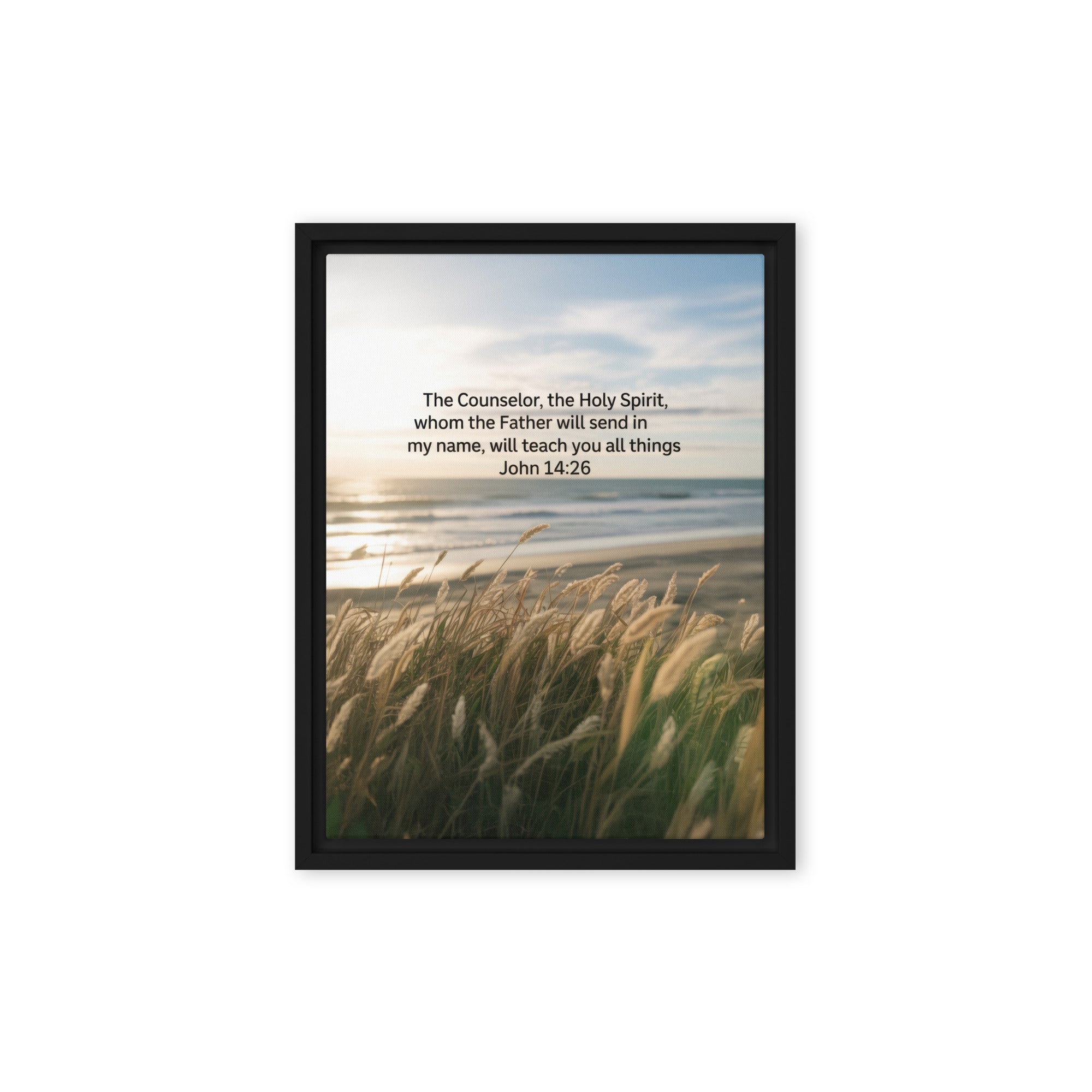 John 14:26 Bible Verse in my name Framed Canvas Black 9″×12″