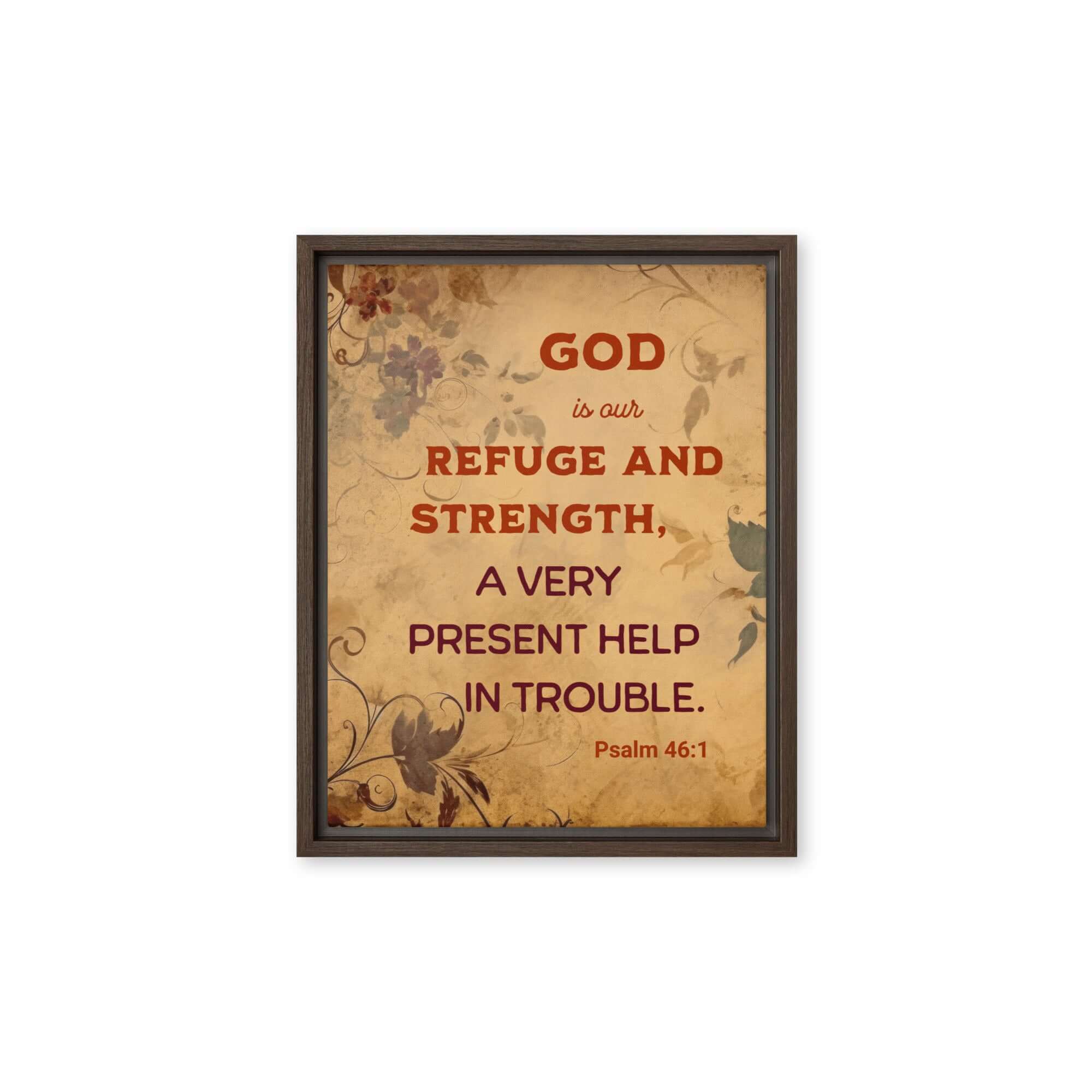Psalm 46:1 Bible Verse, God is Our Refuge Framed Canvas Print Wall Art Brown 11″×14″