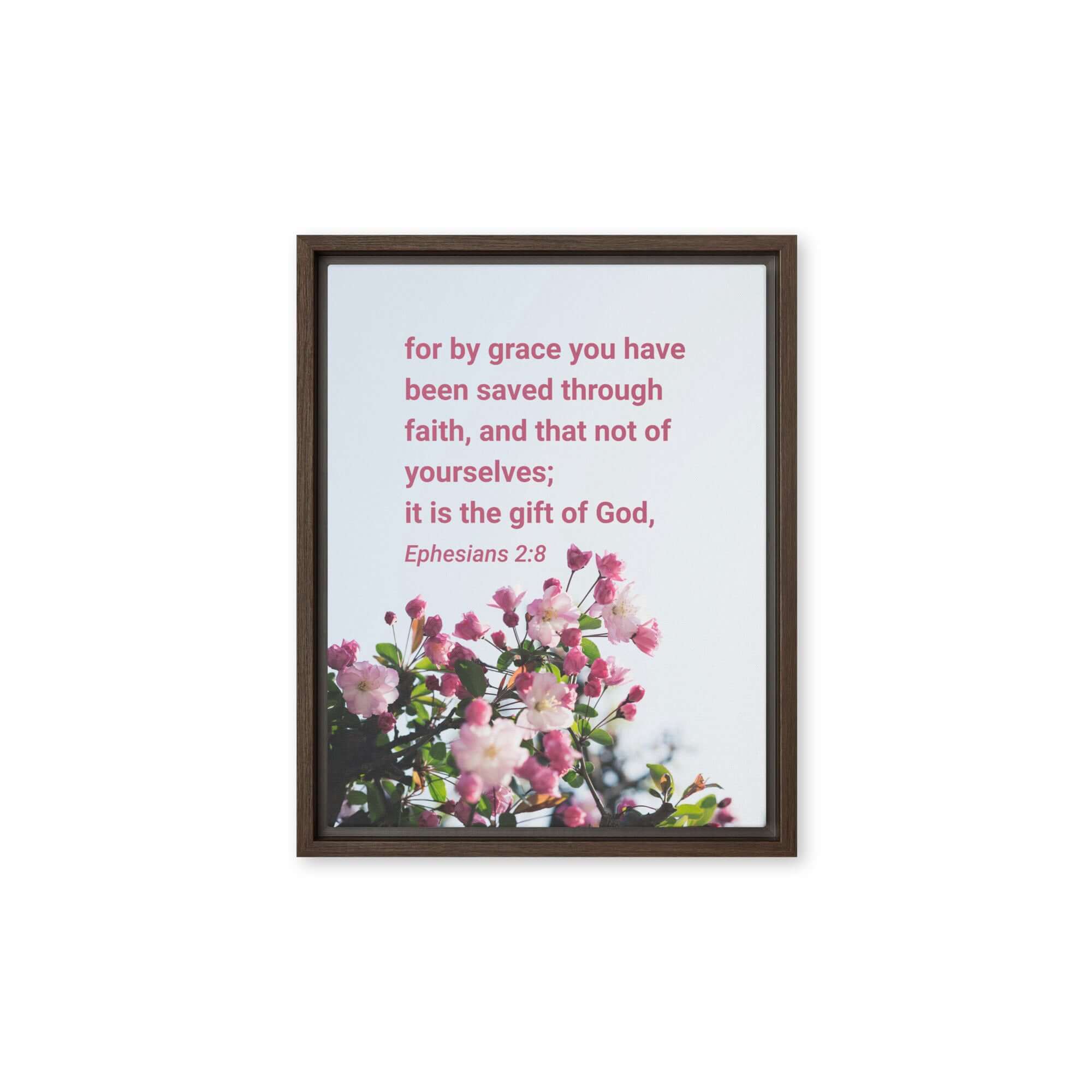 Ephesians 2:8 Bible Verse, saved through faith Framed Canvas Print Wall Art Brown 11″×14″