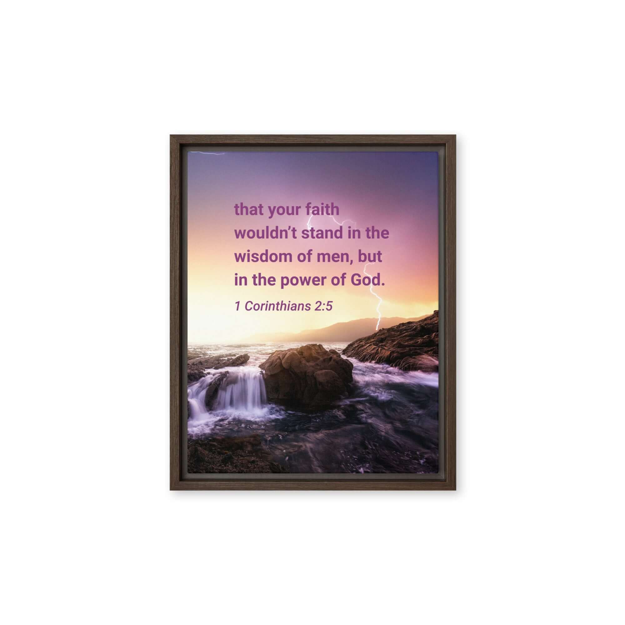 1 Corinthians 2:5 Bible Verse, power of God Framed Canvas Print Wall Art Brown 11″×14″