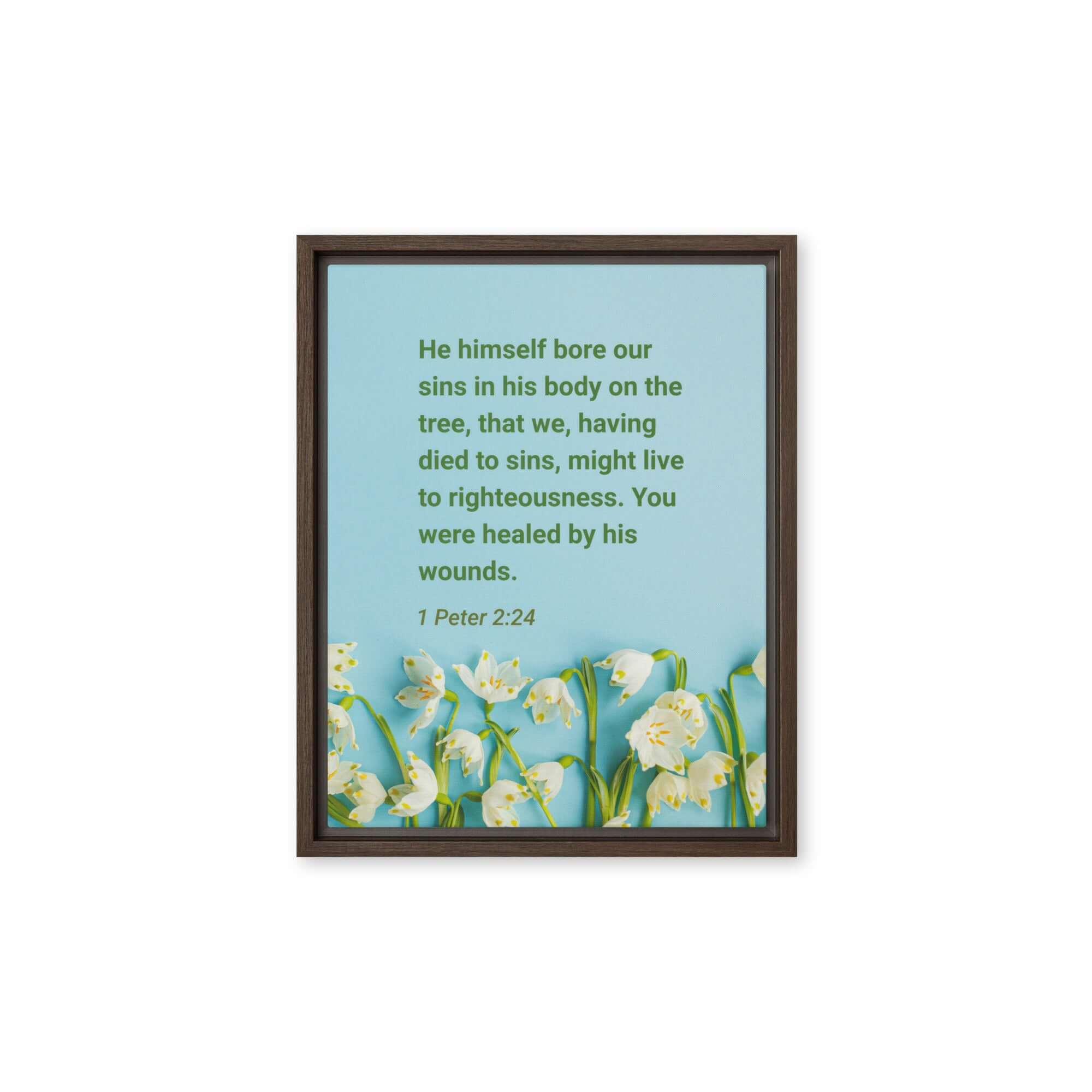 1 Peter 2:24 Bible Verse, healed by His wounds Framed Canvas Print Wall Art Brown 11″×14″