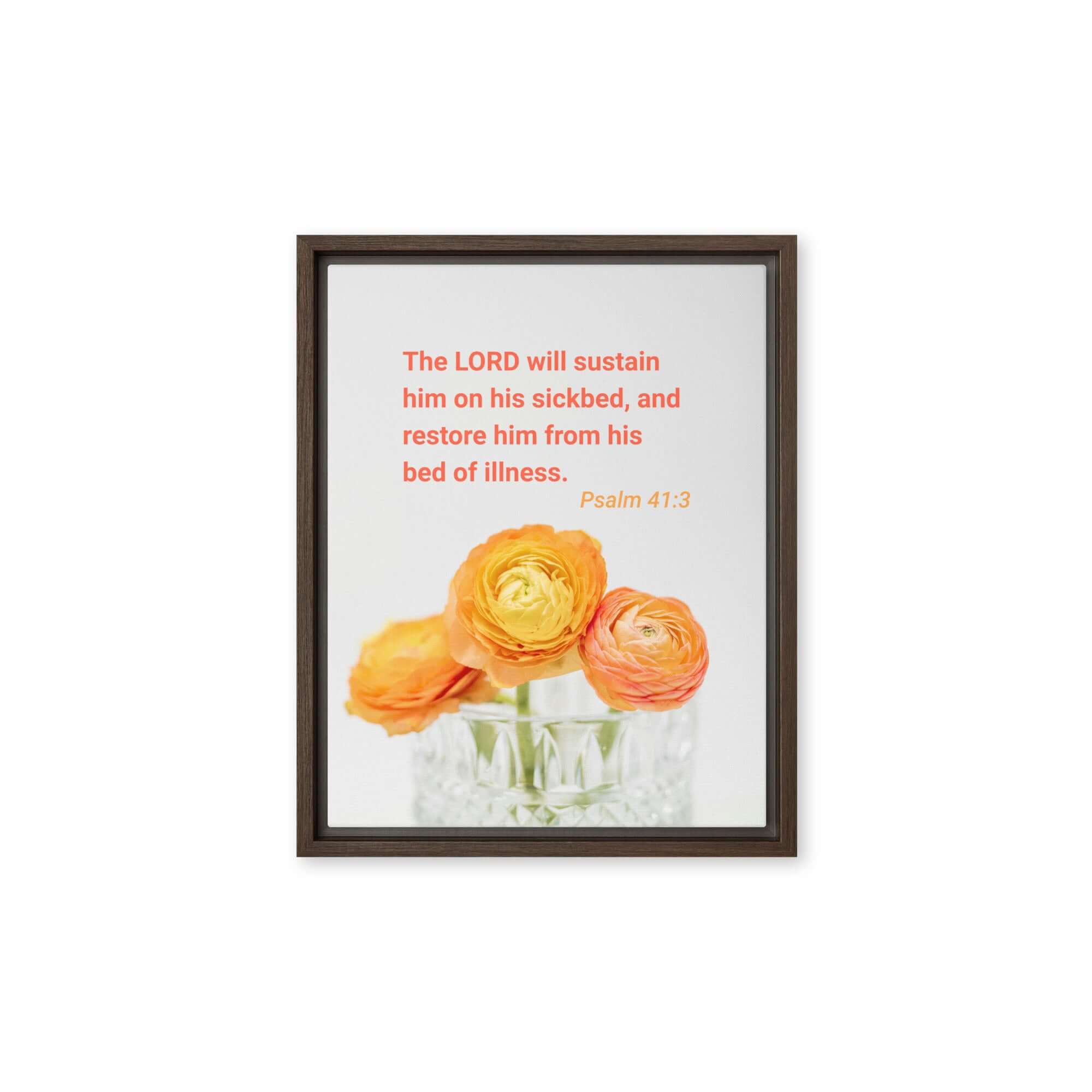 Psalm 41:3 Bible Verse, LORD will sustain Framed Canvas Print Wall Art Brown 11″×14″