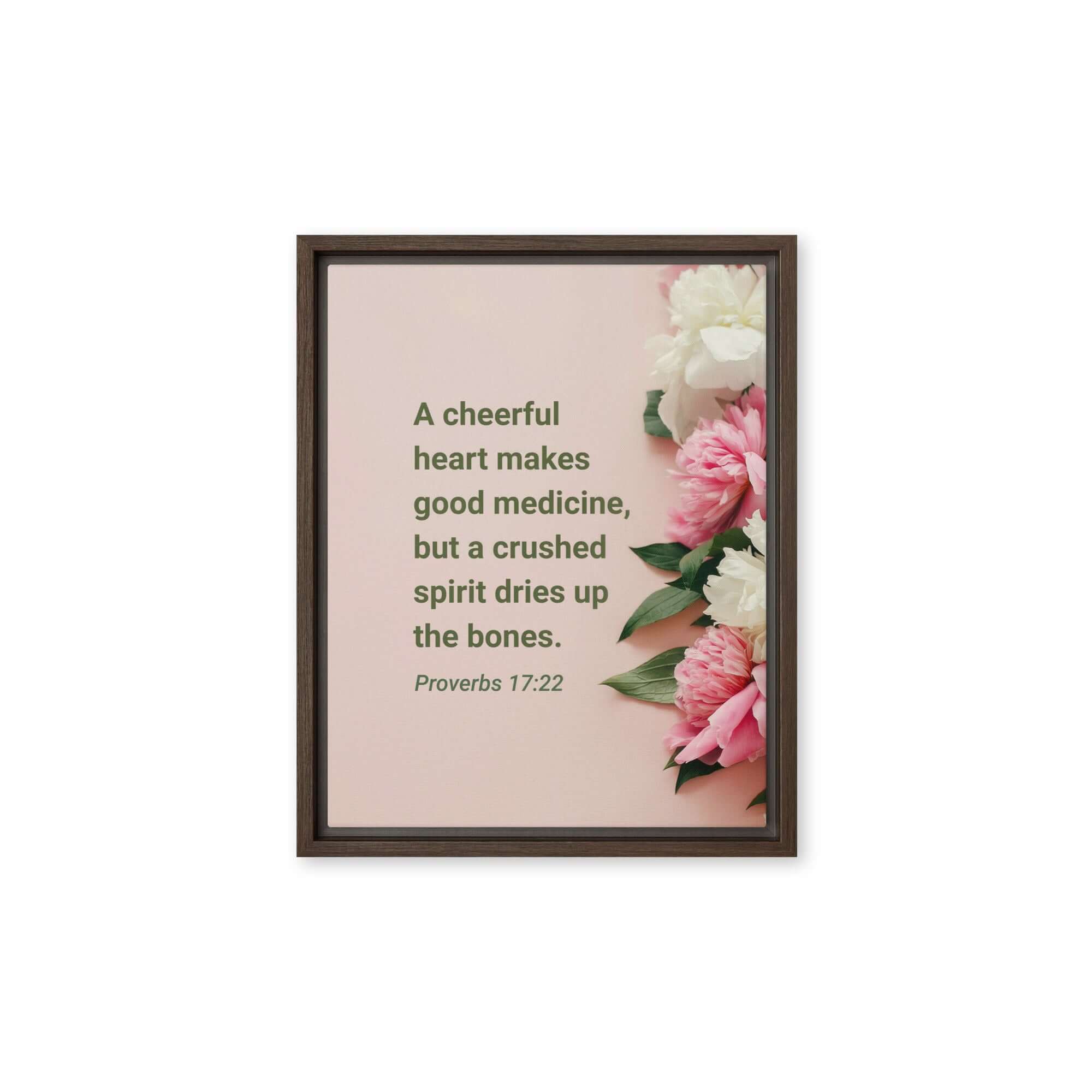 Proverbs 17:22 Bible Verse, good medicine Framed Canvas Print Wall Art Brown 11″×14″