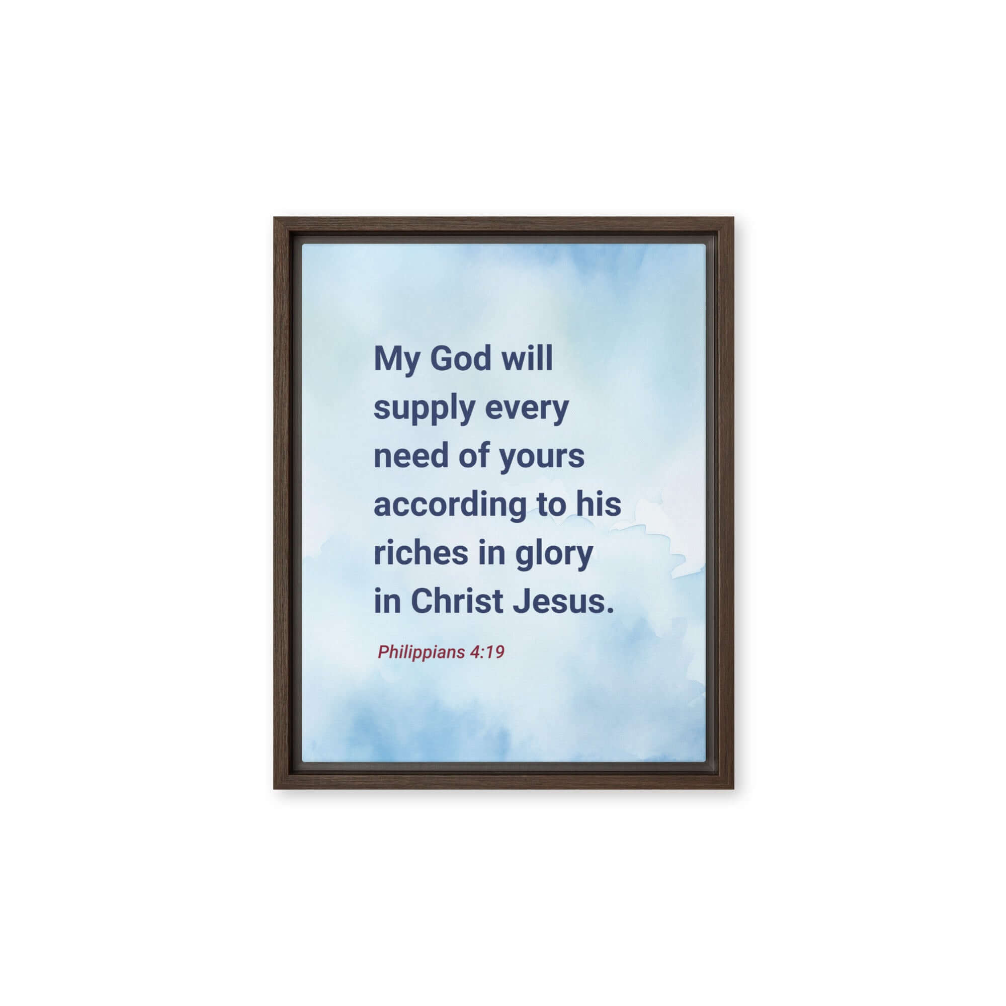 Philippians 4:19 Bible Verse, God will supply Framed Canvas Print Wall Art Brown 11″×14″
