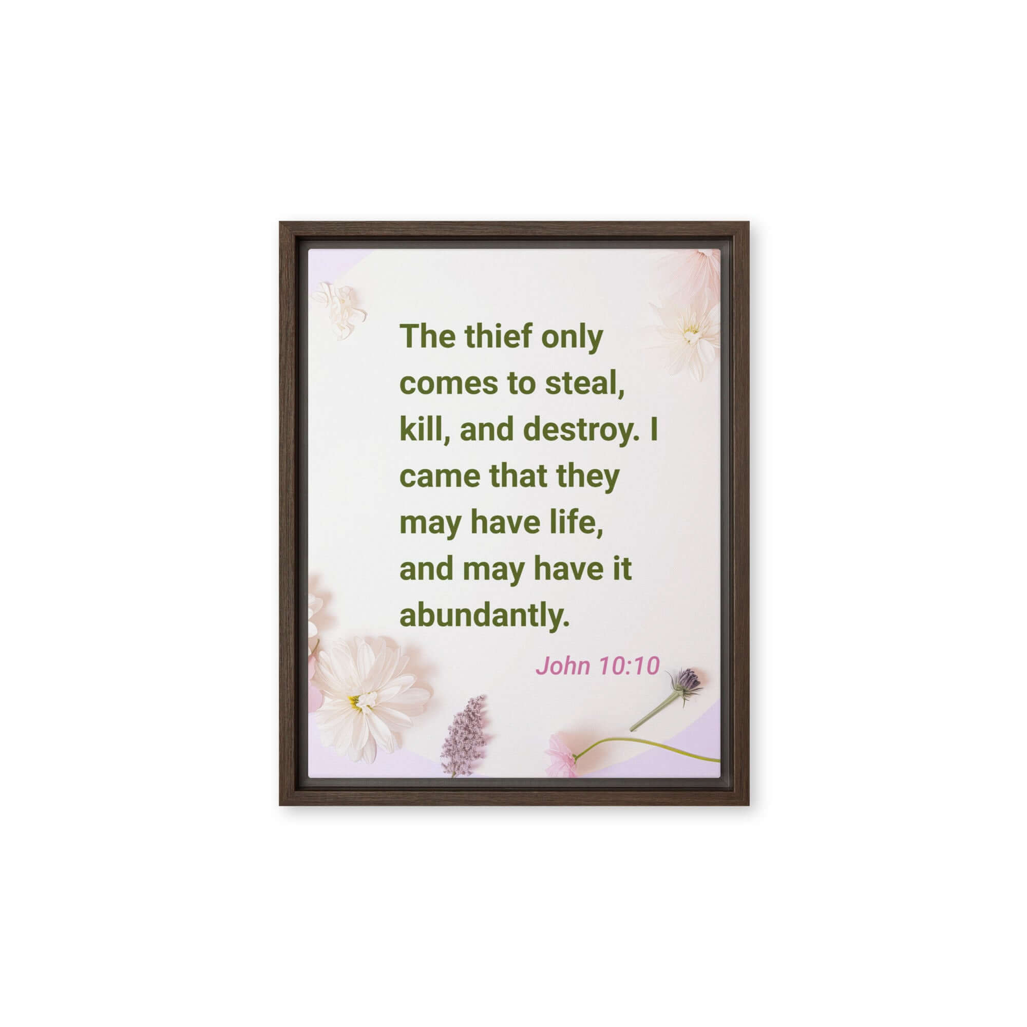 John 10:10 Bible Verse, Abundant Life Framed Canvas Print Wall Art Brown 11″×14″