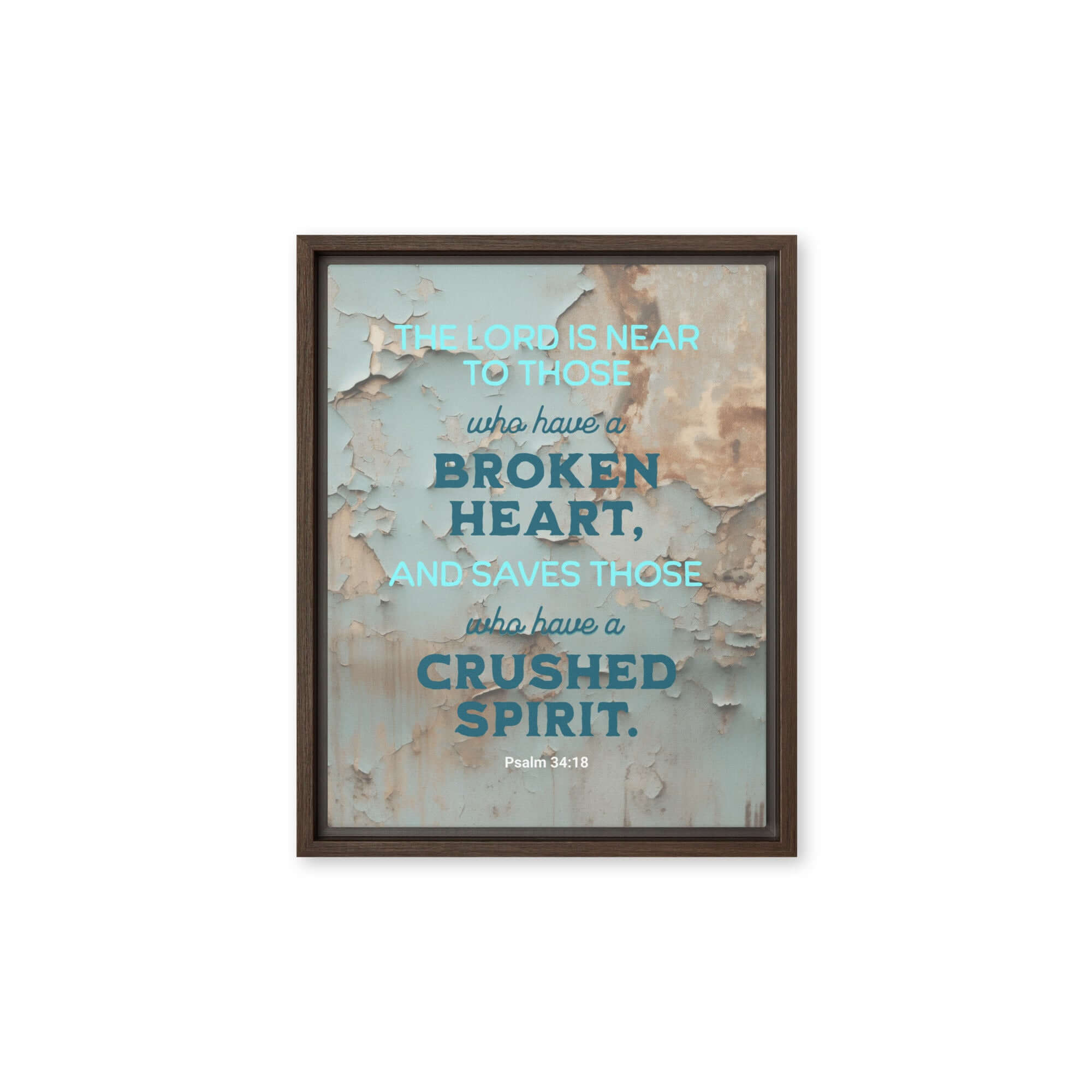 Psalm 34:18 Bible Verse, The LORD is Near Framed Canvas Print Wall Art Brown 11″×14″