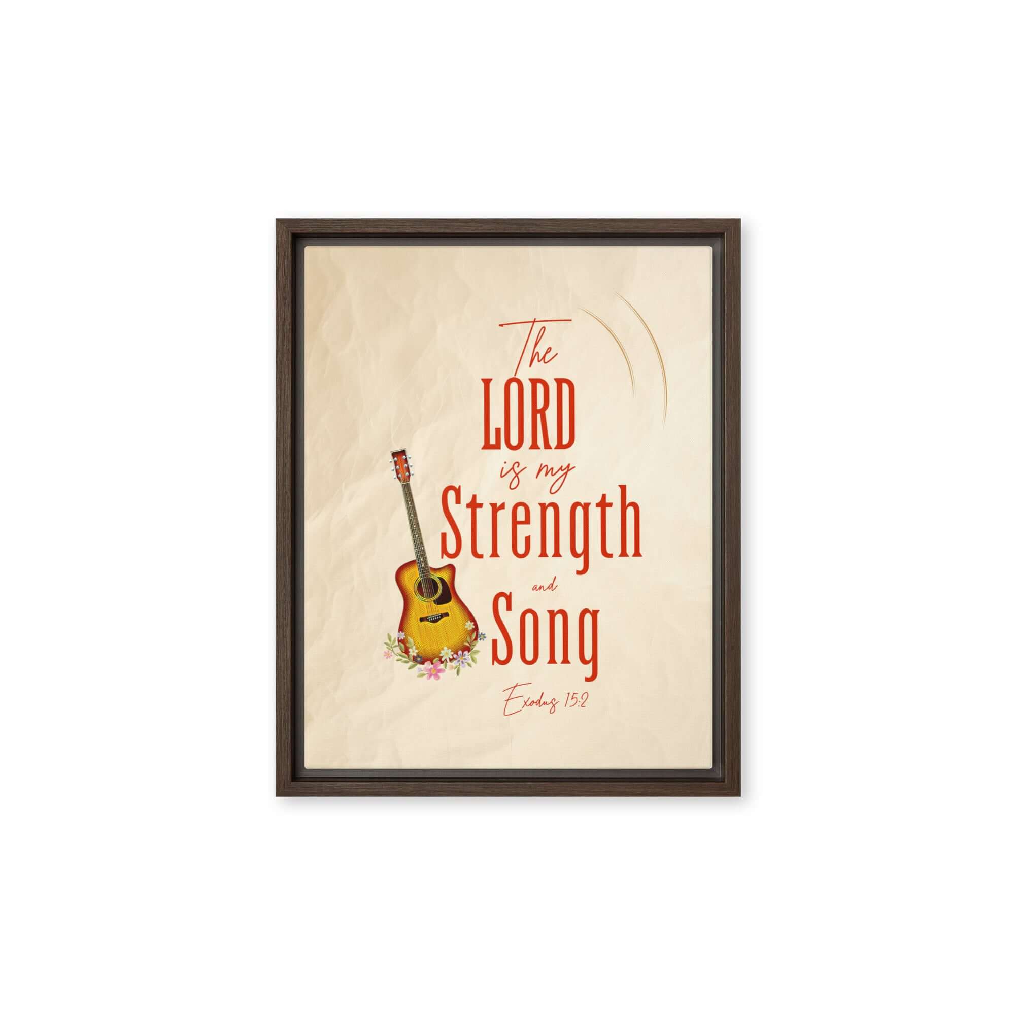 Exodus 15:2 Bible Verse, The LORD is my strength Framed Canvas Print Wall Art Brown 11″×14″
