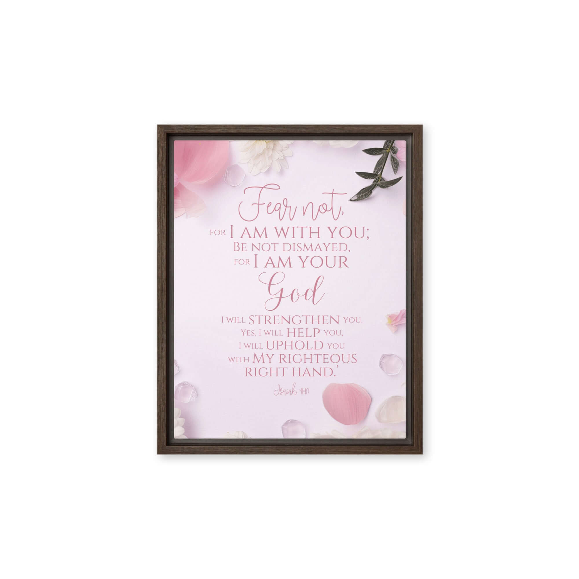 Isaiah 41:10 Bible Verse, God will strengthen you Framed Canvas Print Wall Art Brown 11″×14″