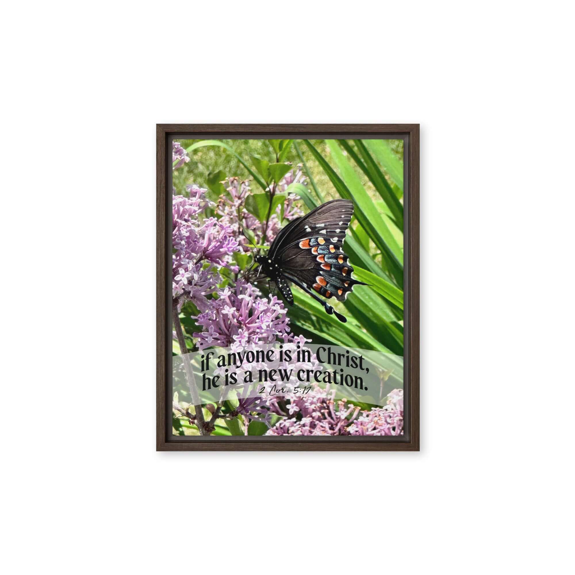 2 Corinthians 5:17 Bible Verse, Butterfly Framed Canvas Print Wall Art Brown 11″×14″