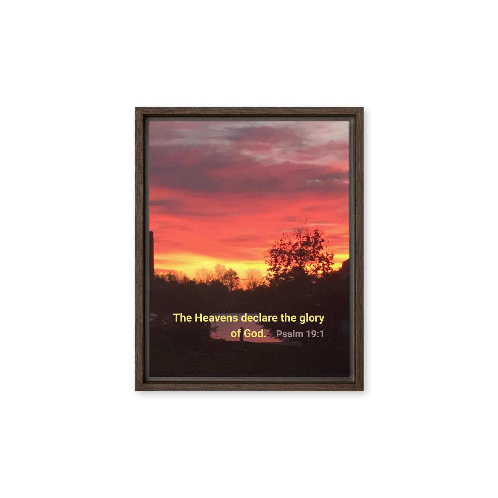 Psalm 19:1 Bible Verse, Sunset Glory Framed Canvas Print Wall Art Brown 11″×14″
