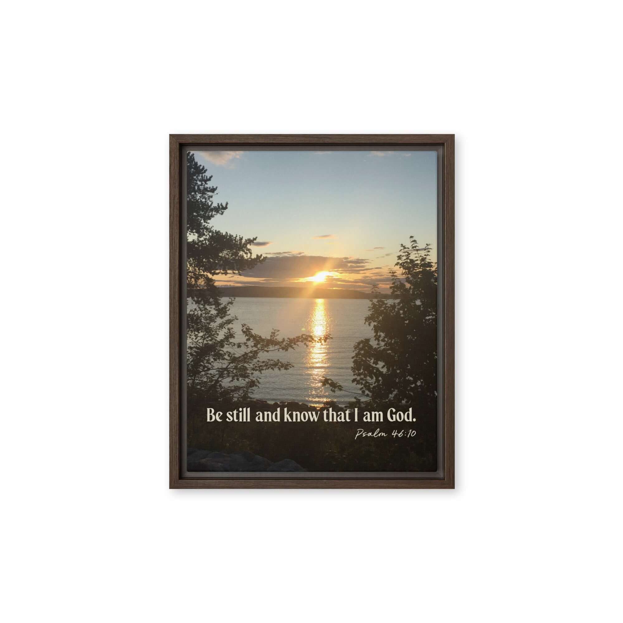 Psalm 46:10 Bible Verse, Sunset Glory Framed Canvas Print Wall Art Brown 11″×14″