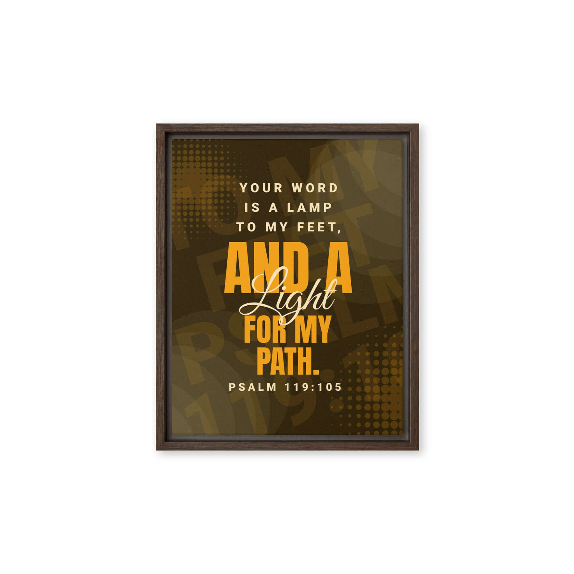 Psalm 119:105 Bible Verse, lamp to my feet Framed Canvas Print Wall Art Brown 11″×14″
