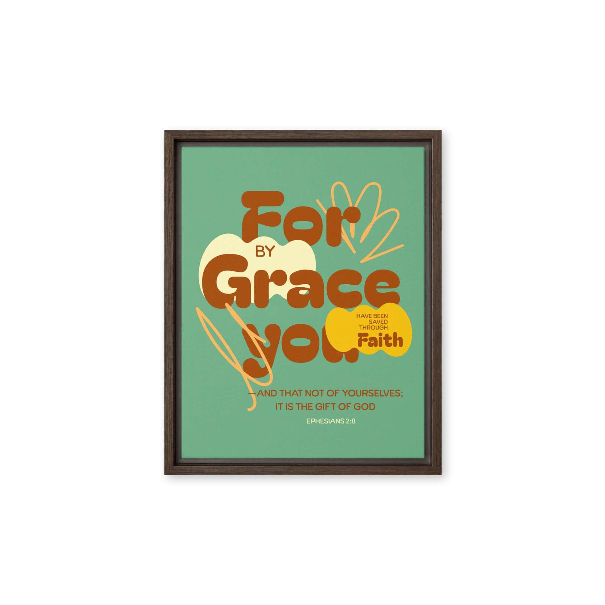 Ephesians 2:8 Bible Verse, for by grace Framed Canvas Print Wall Art Brown 11″×14″