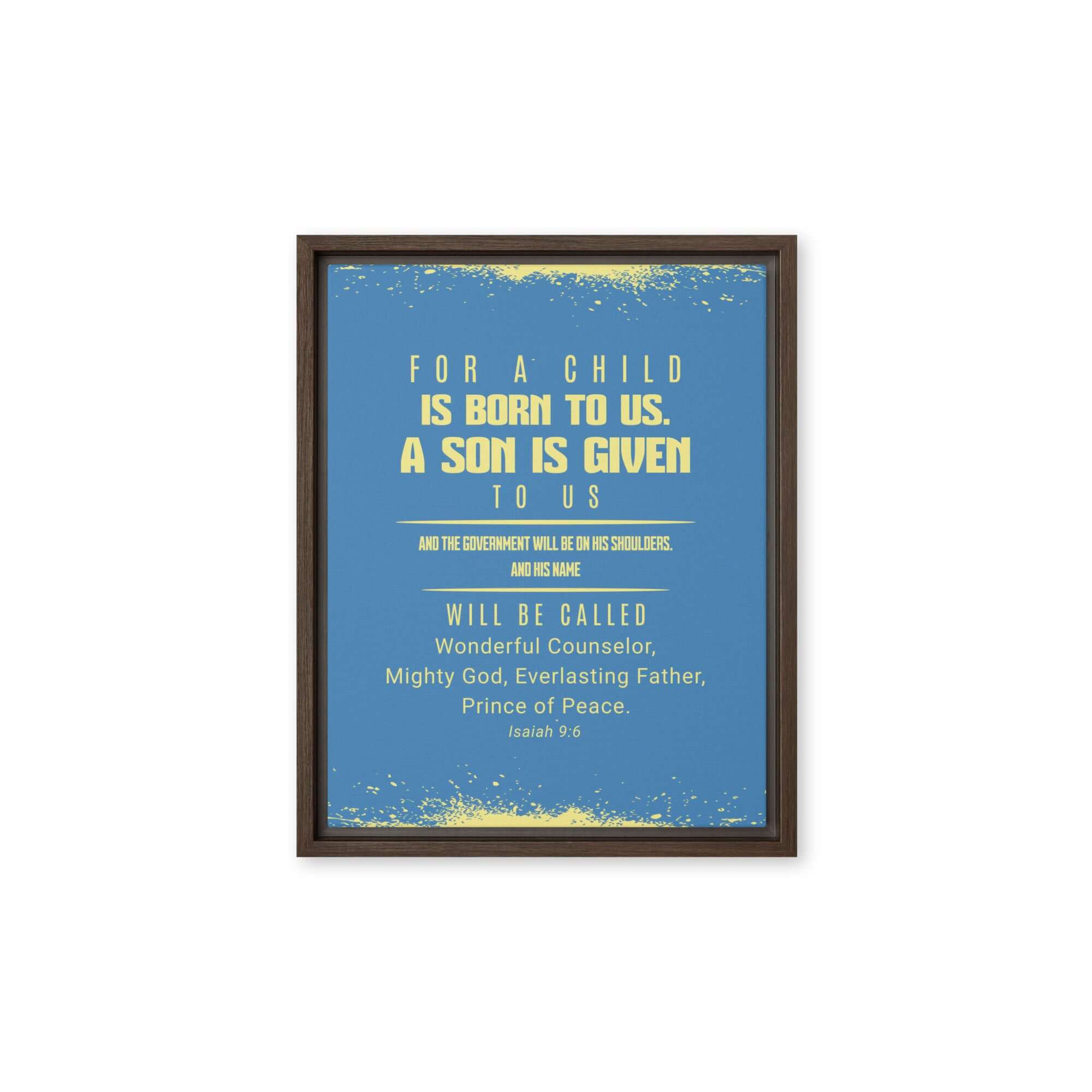 Isaiah 9:6 Bible Verse, Mighty God Framed Canvas Print Wall Art Brown 11″×14″