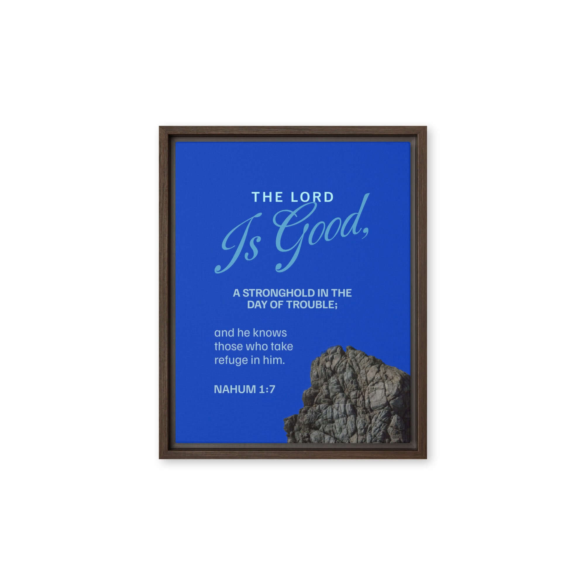 Nahum 1:7 Bible Verse, The LORD is a stronghold Framed Canvas Print Wall Art Brown 11″×14″