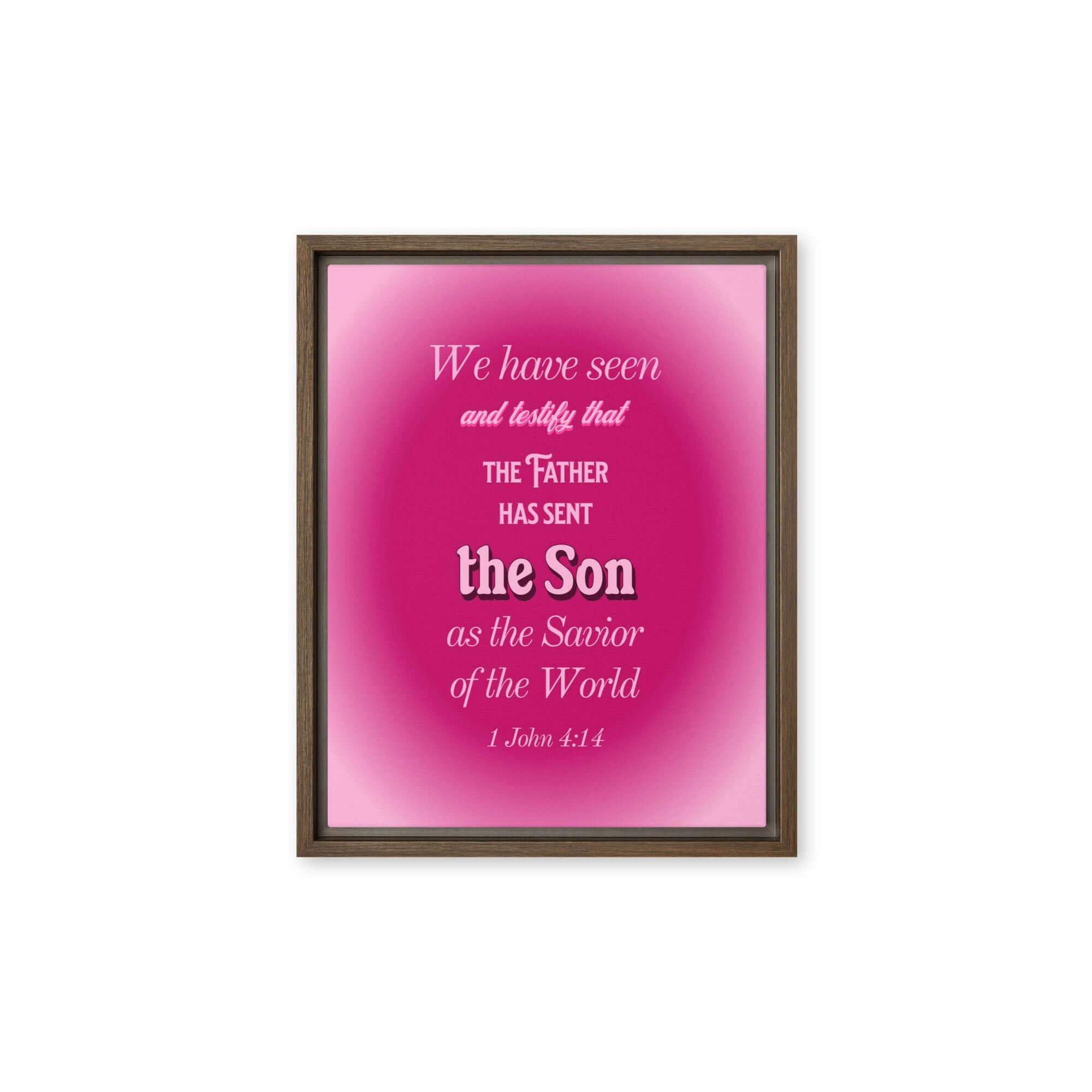 1 John 4:14 Bible Verse, that the Father Framed Canvas Print Wall Art Brown 11″×14″