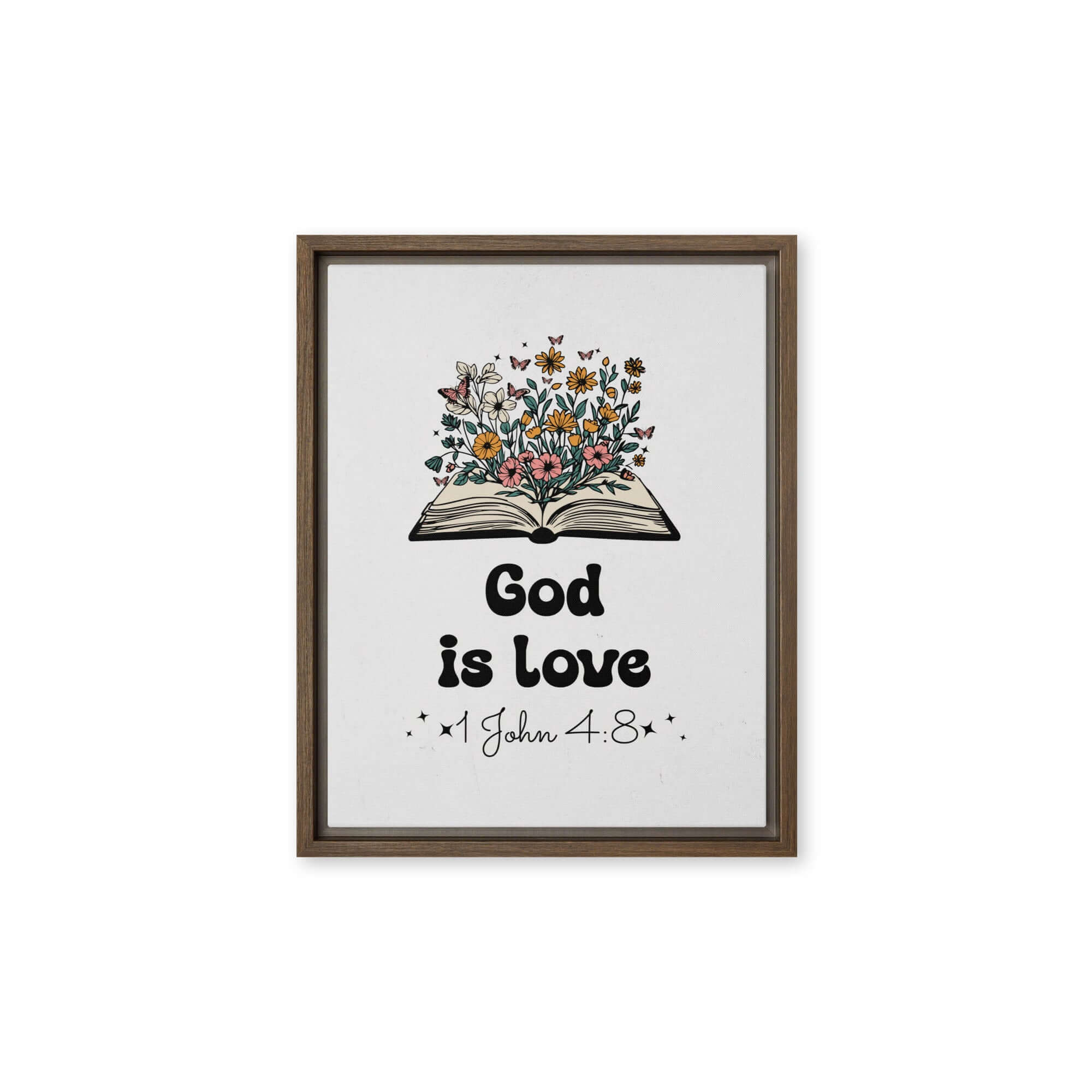1 John 4:8 Bible Verse, God is Love Framed Canvas Print Wall Art Brown 11″×14″