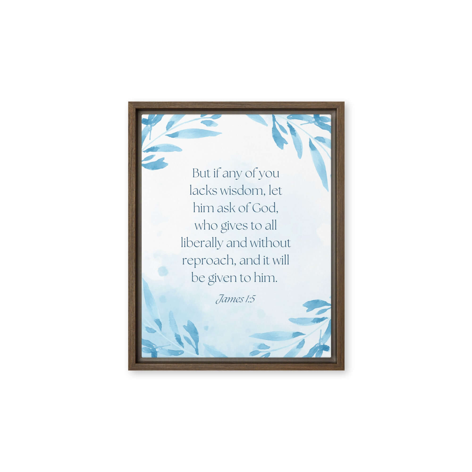 James 1:5 Bible Verse, lacks wisdom Framed Canvas Print Wall Art Brown 11″×14″