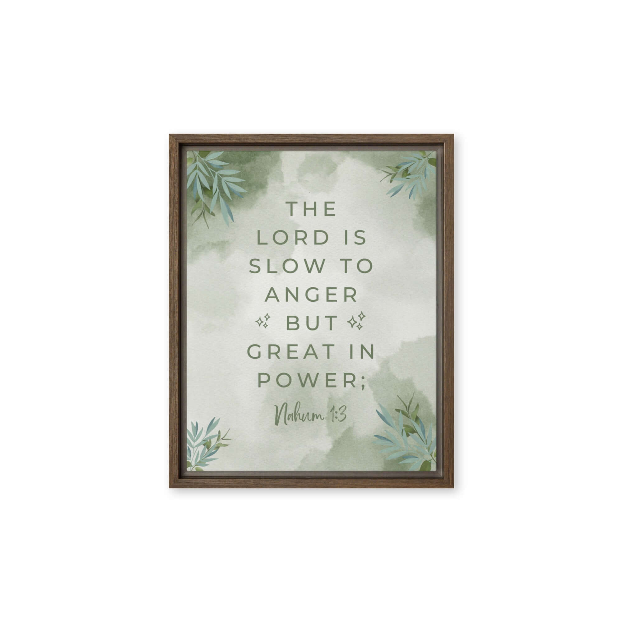 Nahum 1:3 Bible Verse, The Lord is slow Framed Canvas Print Wall Art Brown 11″×14″