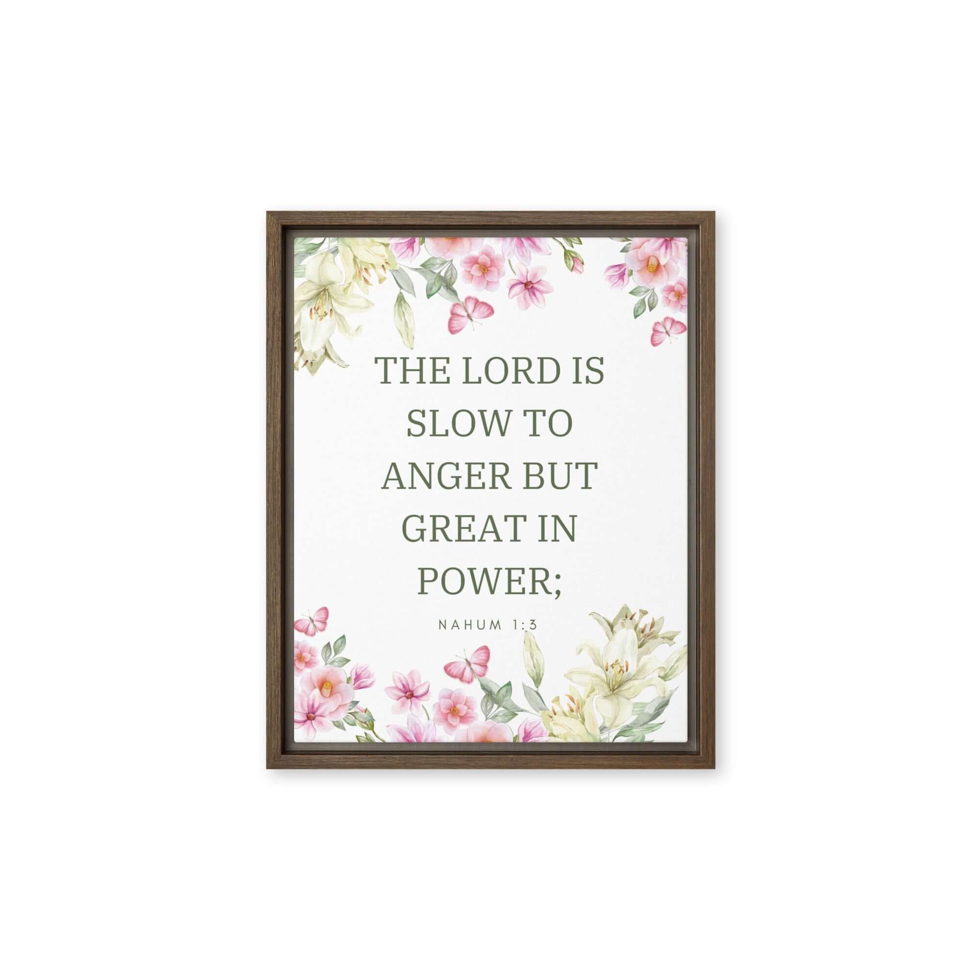Nahum 1:3 Bible Verse, slow to anger Framed Canvas Print Wall Art Brown 11″×14″