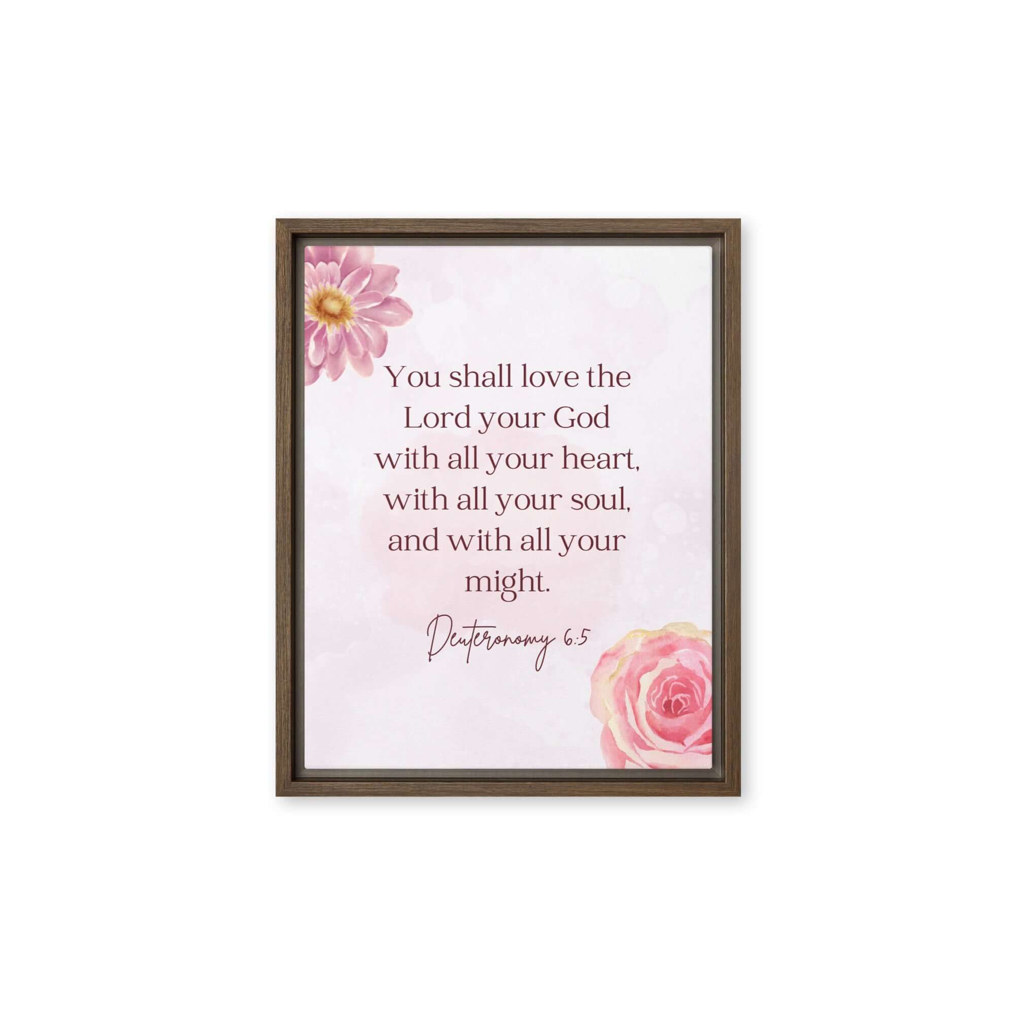 Deuteronomy 6:5 Bible Verse, the Lord Framed Canvas Print Wall Art Brown 11″×14″