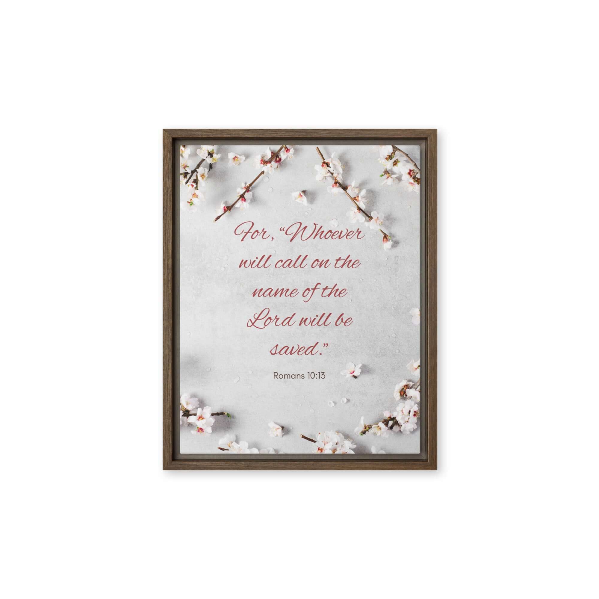 Romans 10:13 Bible Verse, the Lord Framed Canvas Print Wall Art Brown 11″×14″