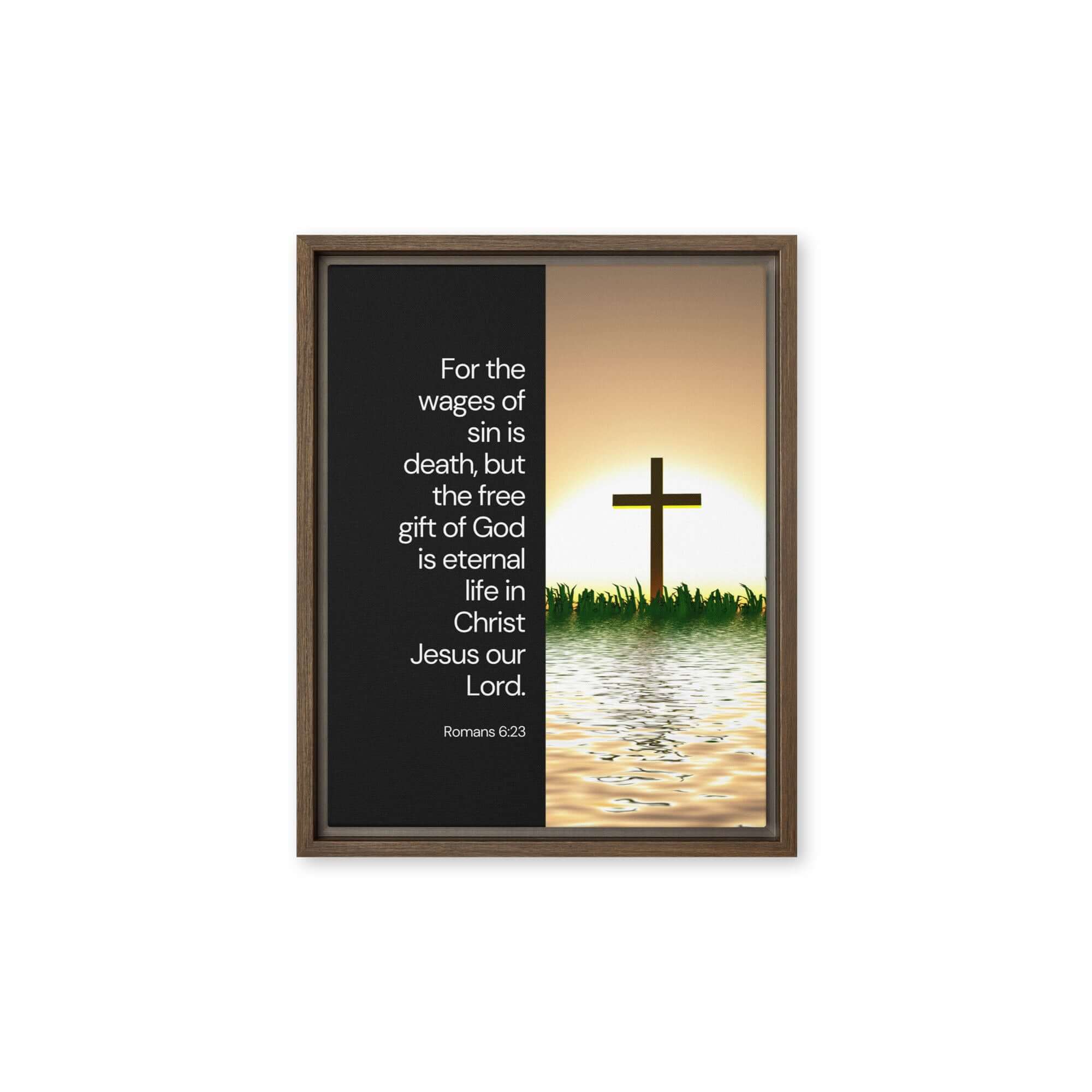 Romans 6:23 Bible Verse, the wages Framed Canvas Print Wall Art Brown 11″×14″