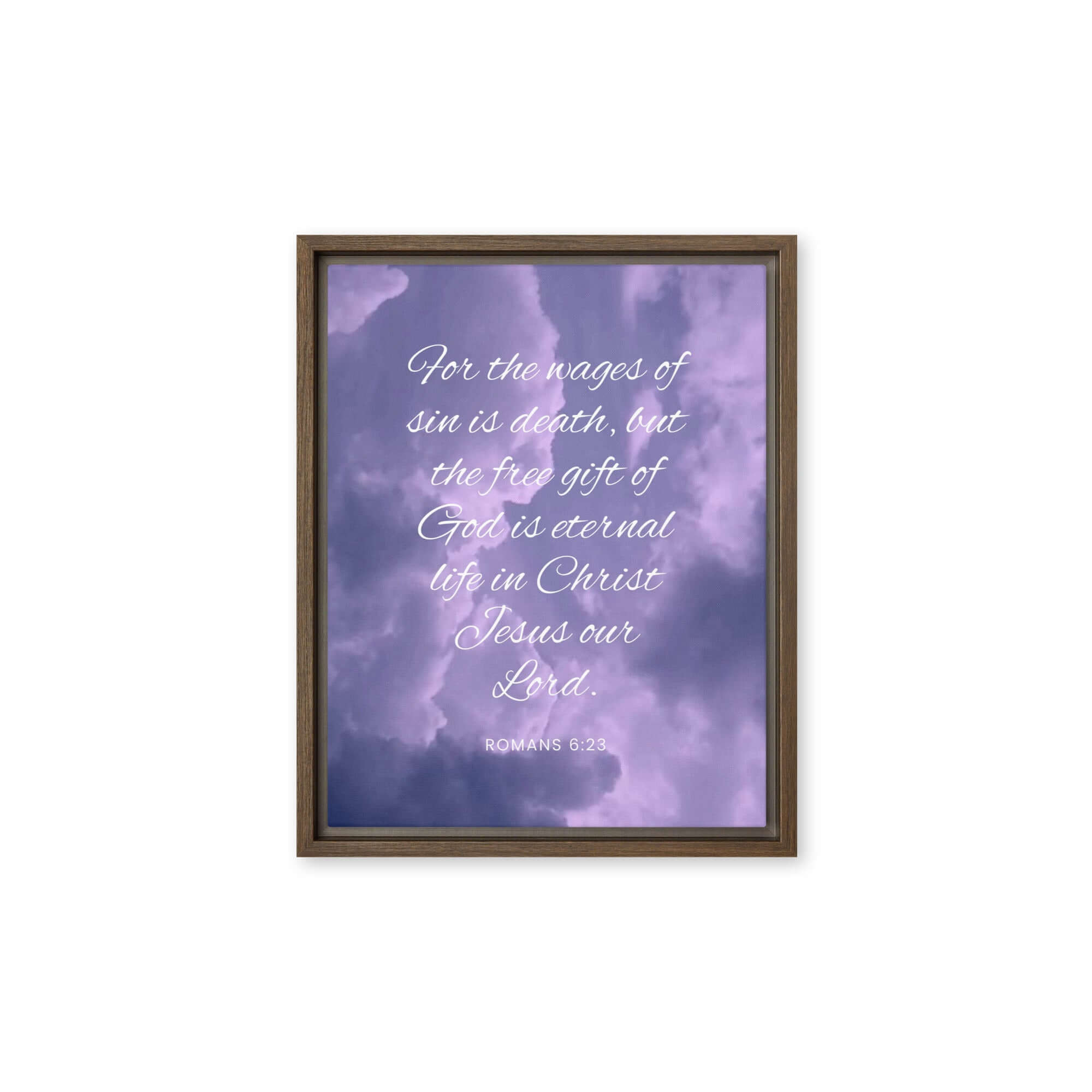Romans 6:23 Bible Verse, free gift Framed Canvas Print Wall Art Brown 11″×14″