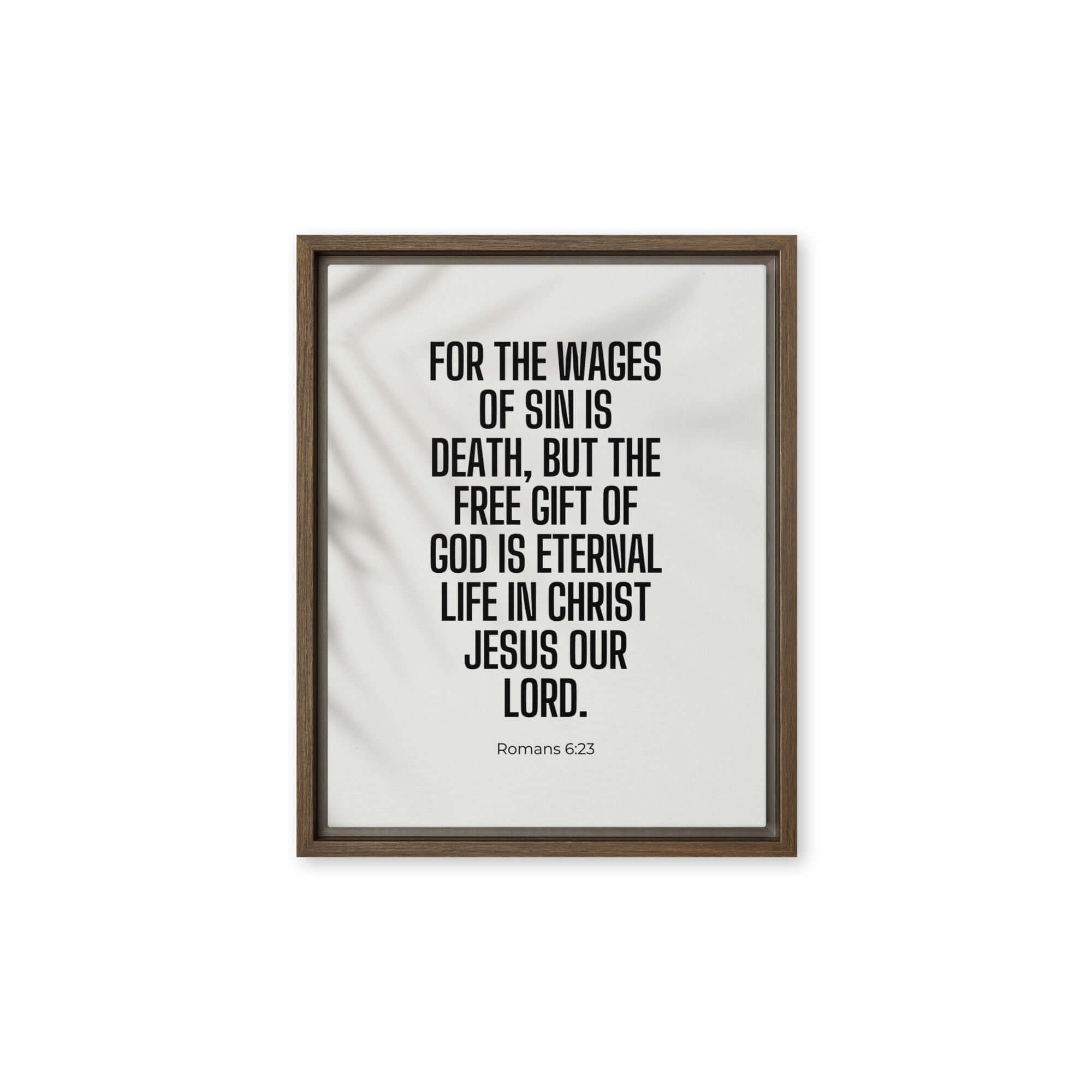 Romans 6:23 Bible Verse, eternal life Framed Canvas Print Wall Art Brown 11″×14″