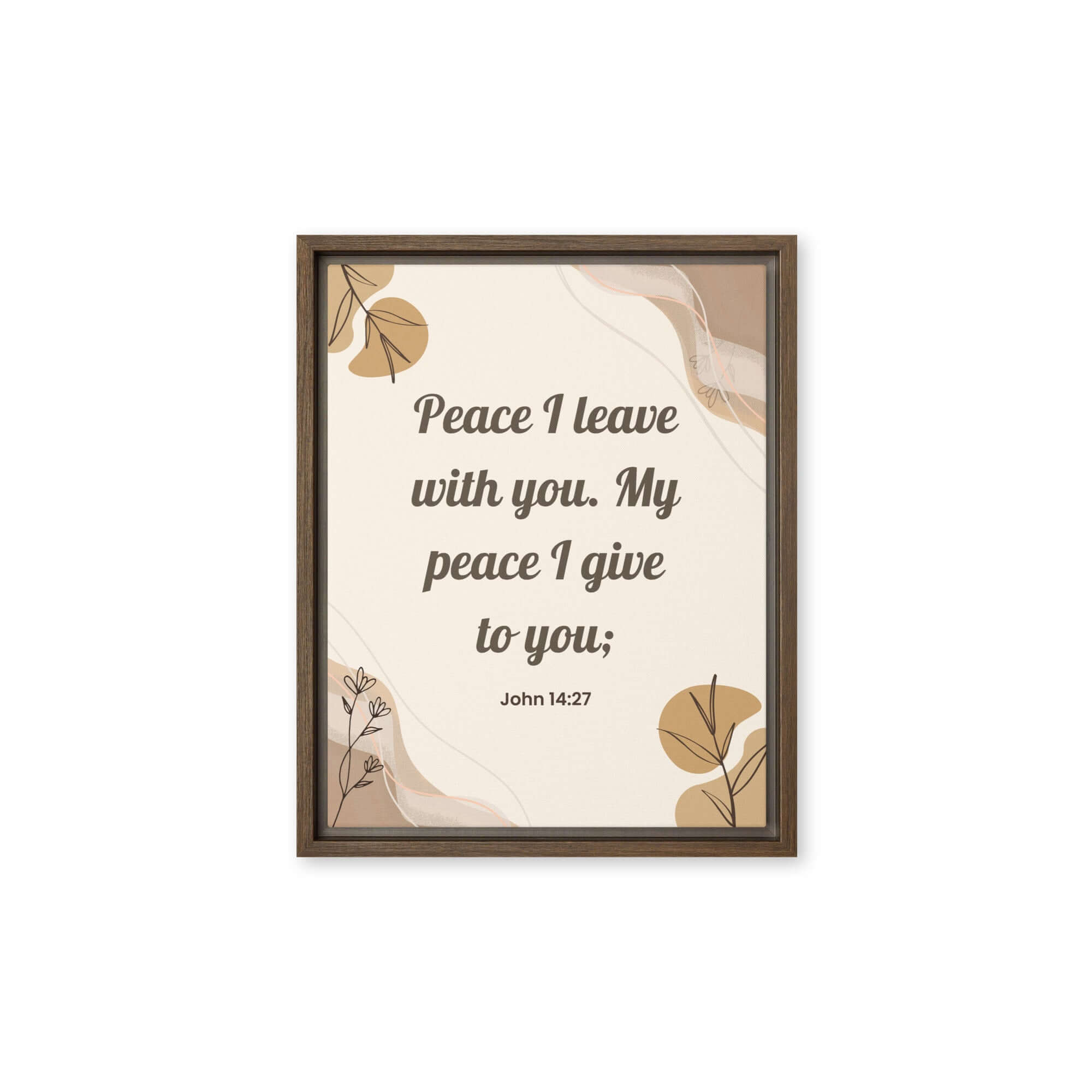 John 14:27 Bible Verse, Peace I Framed Canvas Print Wall Art Brown 11″×14″