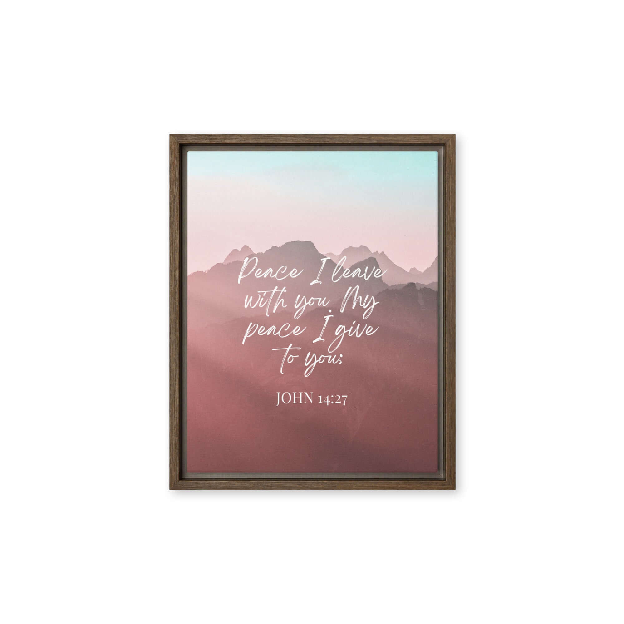 John 14:27 Bible Verse, I give you Framed Canvas Print Wall Art Brown 11″×14″