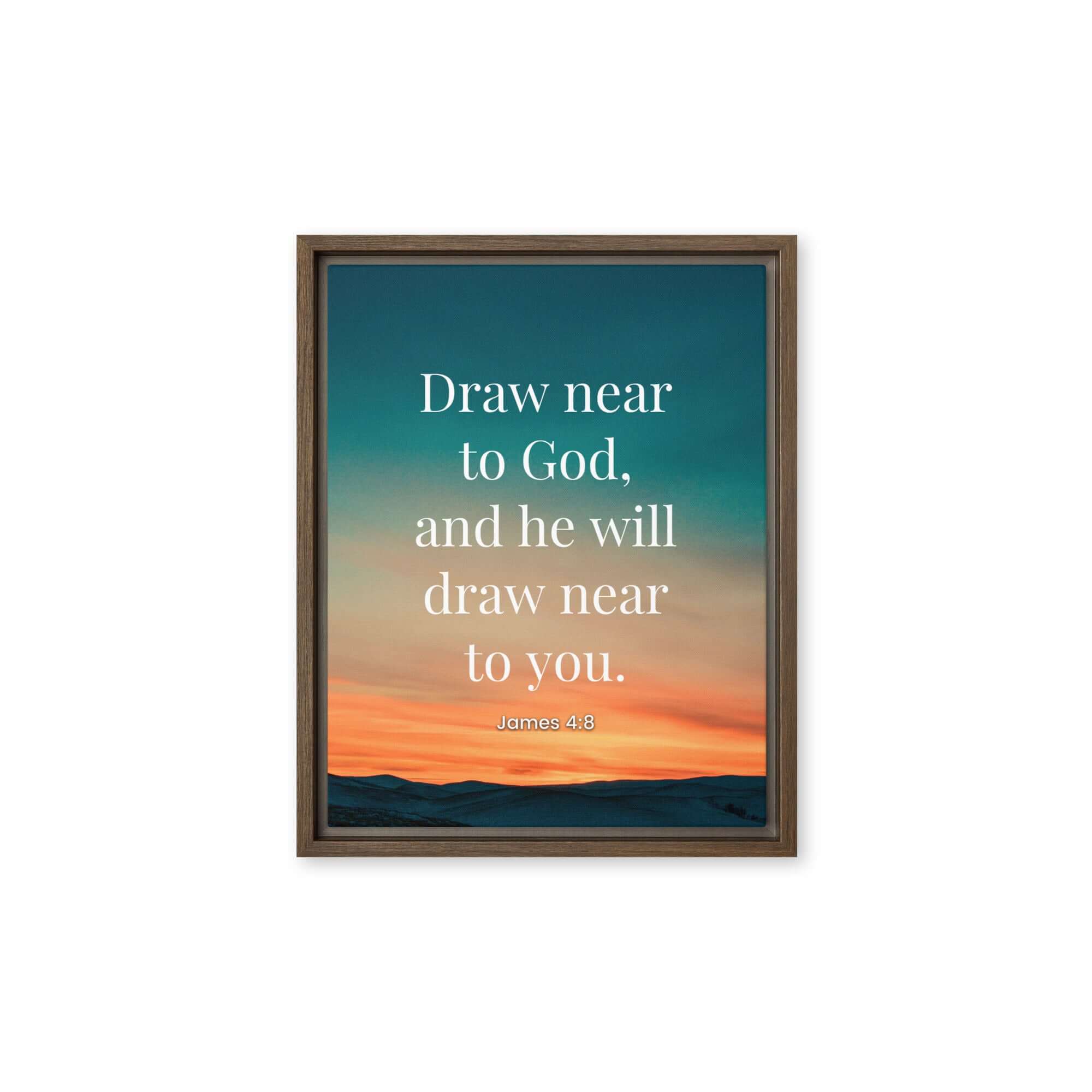 James 4:8 Bible Verse, near to God Framed Canvas Print Wall Art Brown 11″×14″