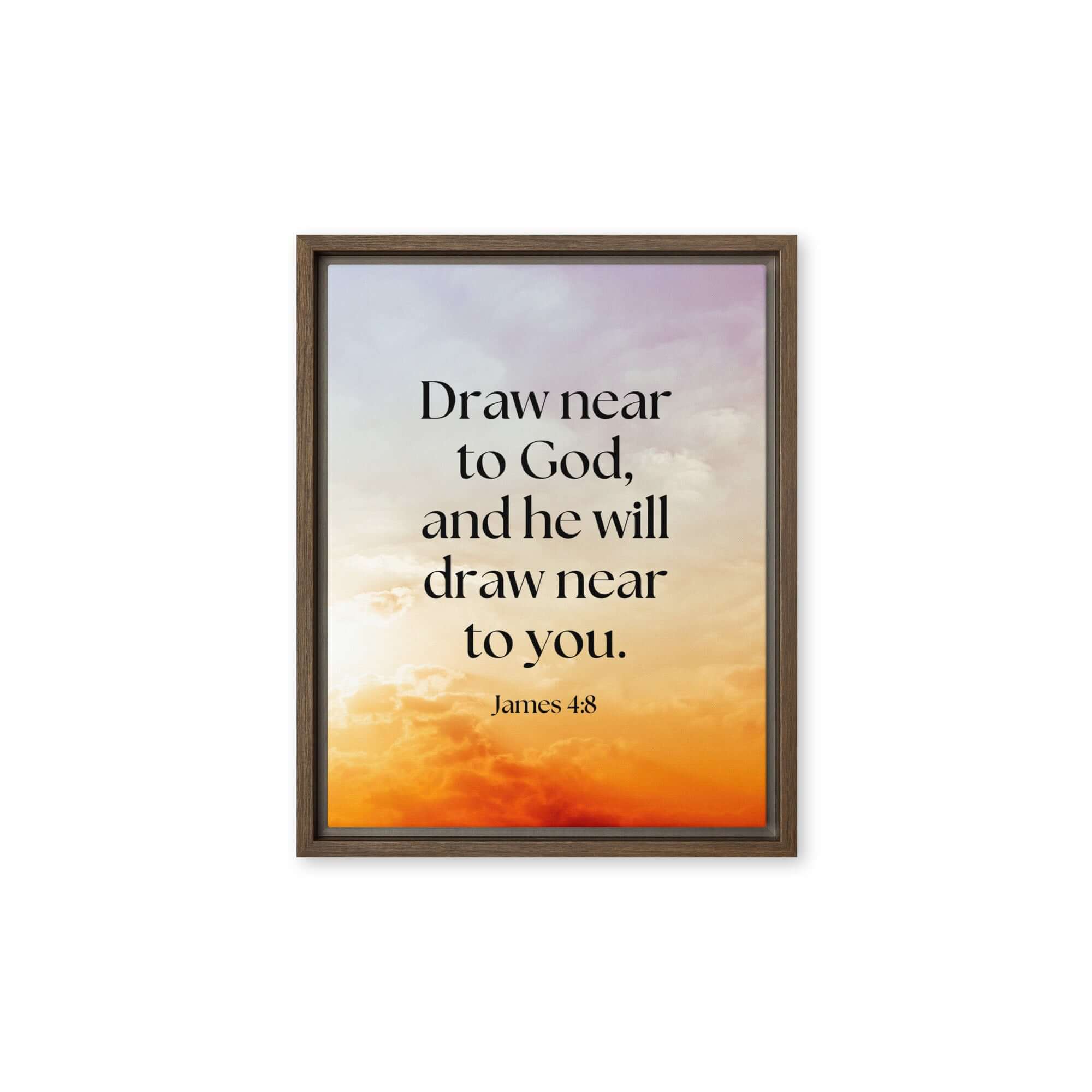 James 4:8 Bible Verse, he will draw Framed Canvas Print Wall Art Brown 11″×14″