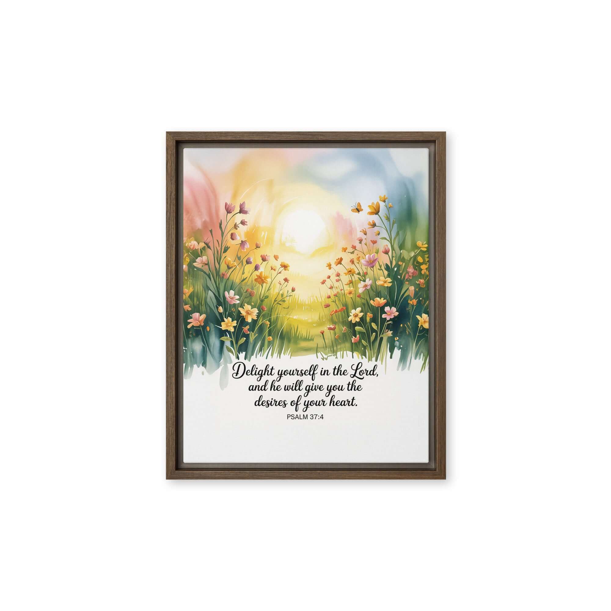 Psalm 37:4 Bible Verse, will give Framed Canvas Brown 11″×14″