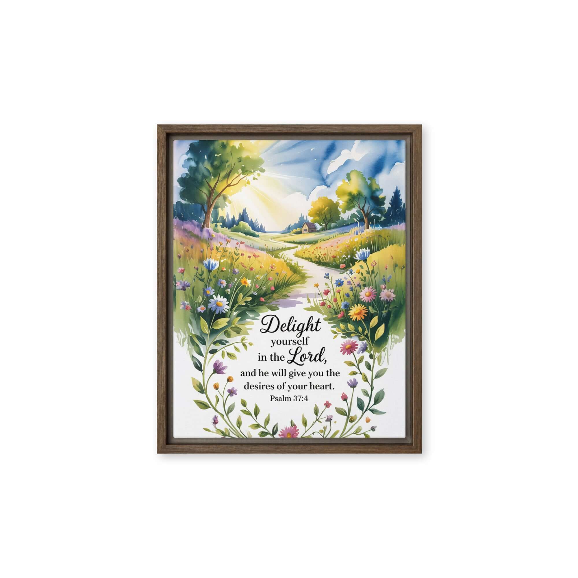 Psalm 37:4 Bible Verse, desires Framed Canvas Brown 11″×14″