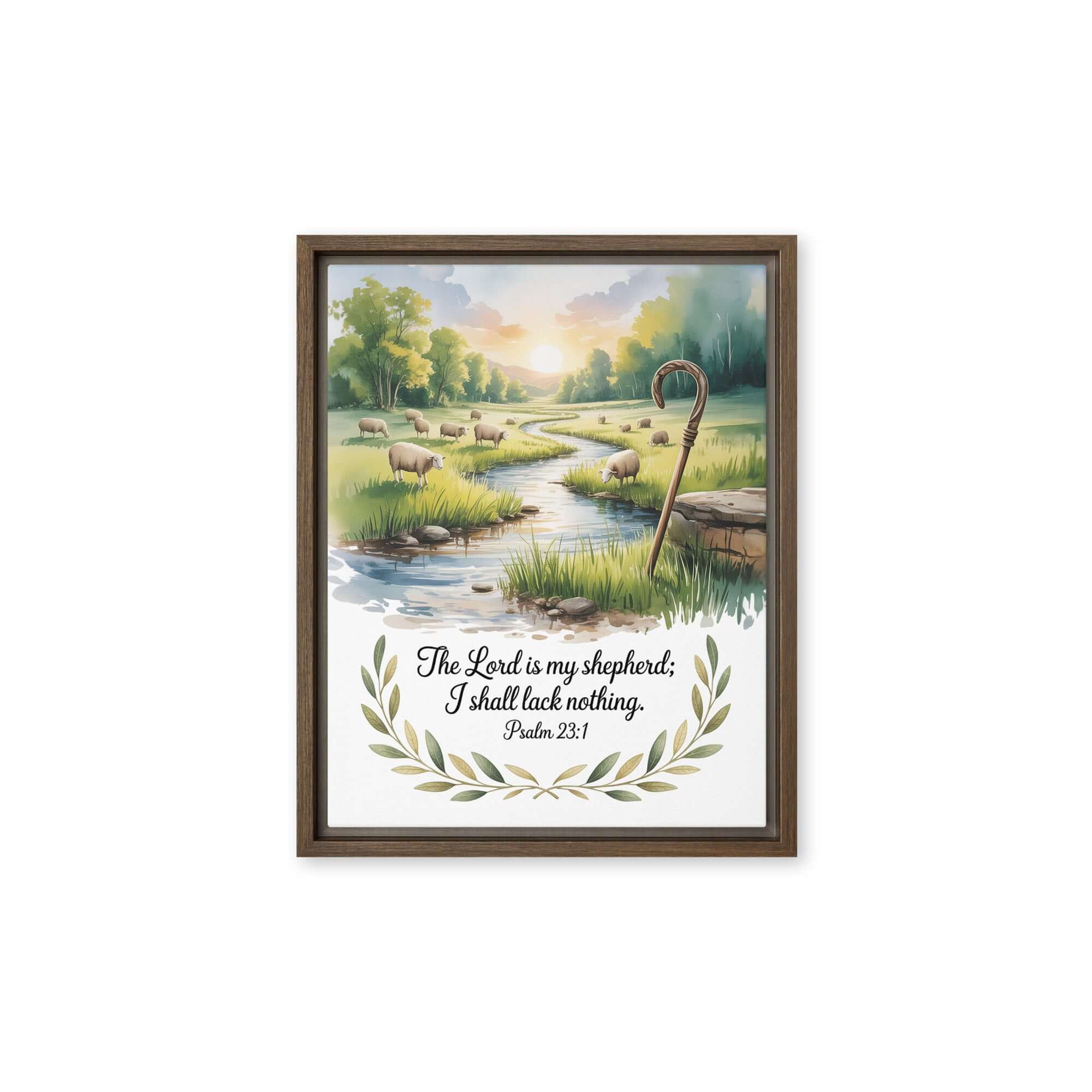 Psalm 23:1 Bible Verse, is my Framed Canvas Brown 11″×14″