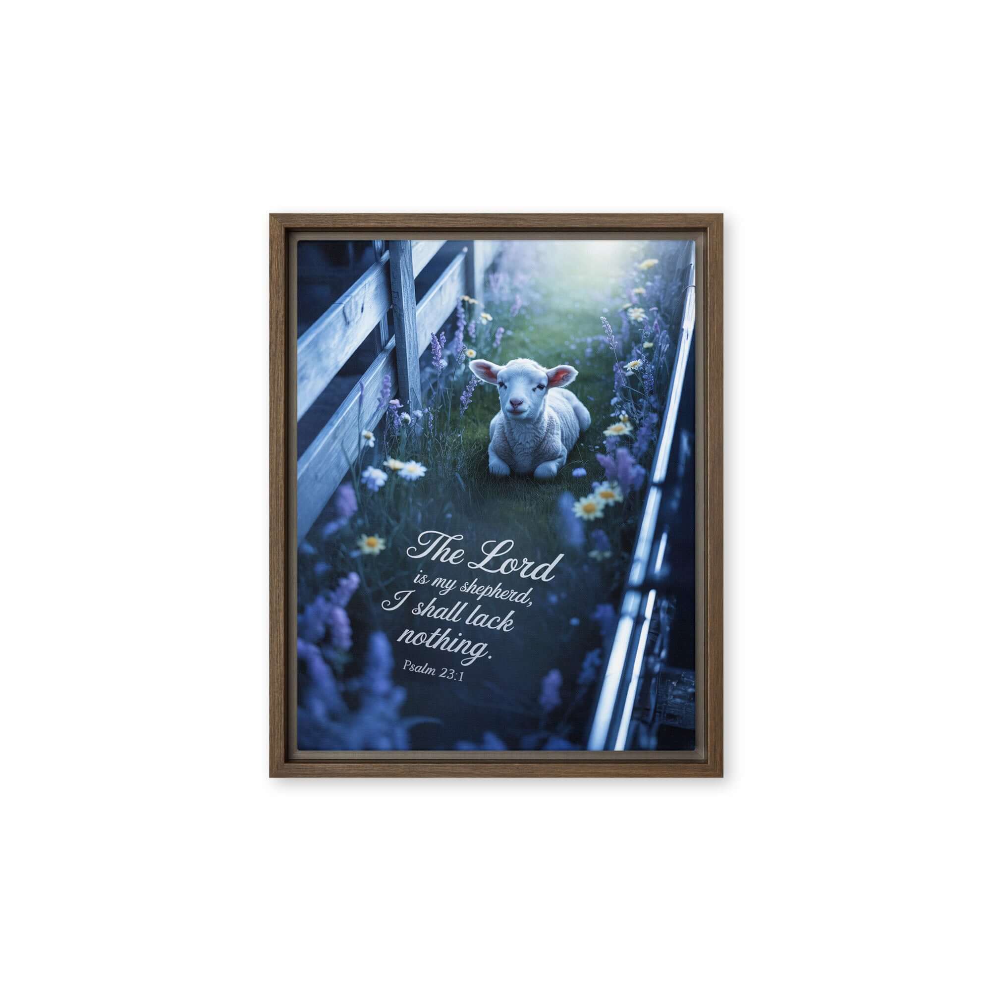 Psalm 23:1 Bible Verse, Shepherd Framed Canvas Brown 11″×14″