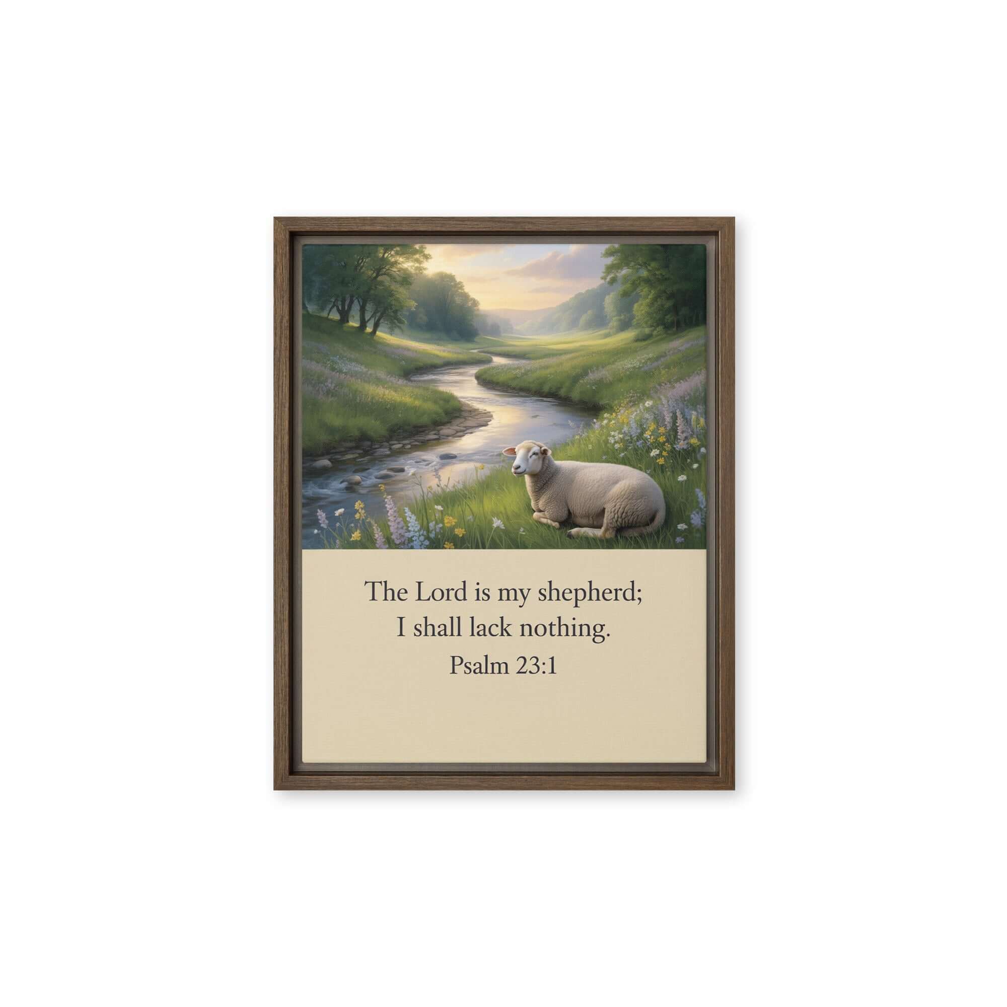 Psalm 23:1 Bible Verse, I shall Framed Canvas Brown 11″×14″