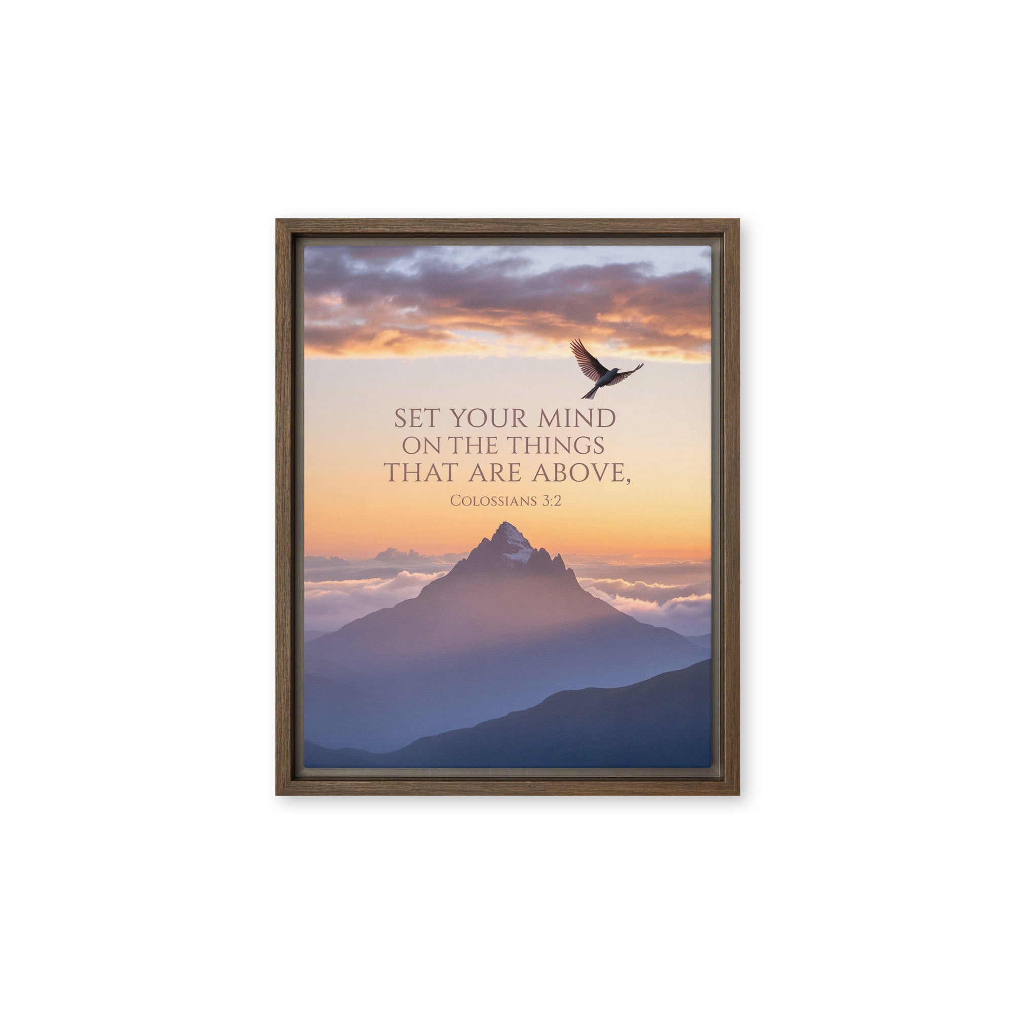 Colossians 3:2 Bible Verse are above Framed Canvas Brown 11″×14″