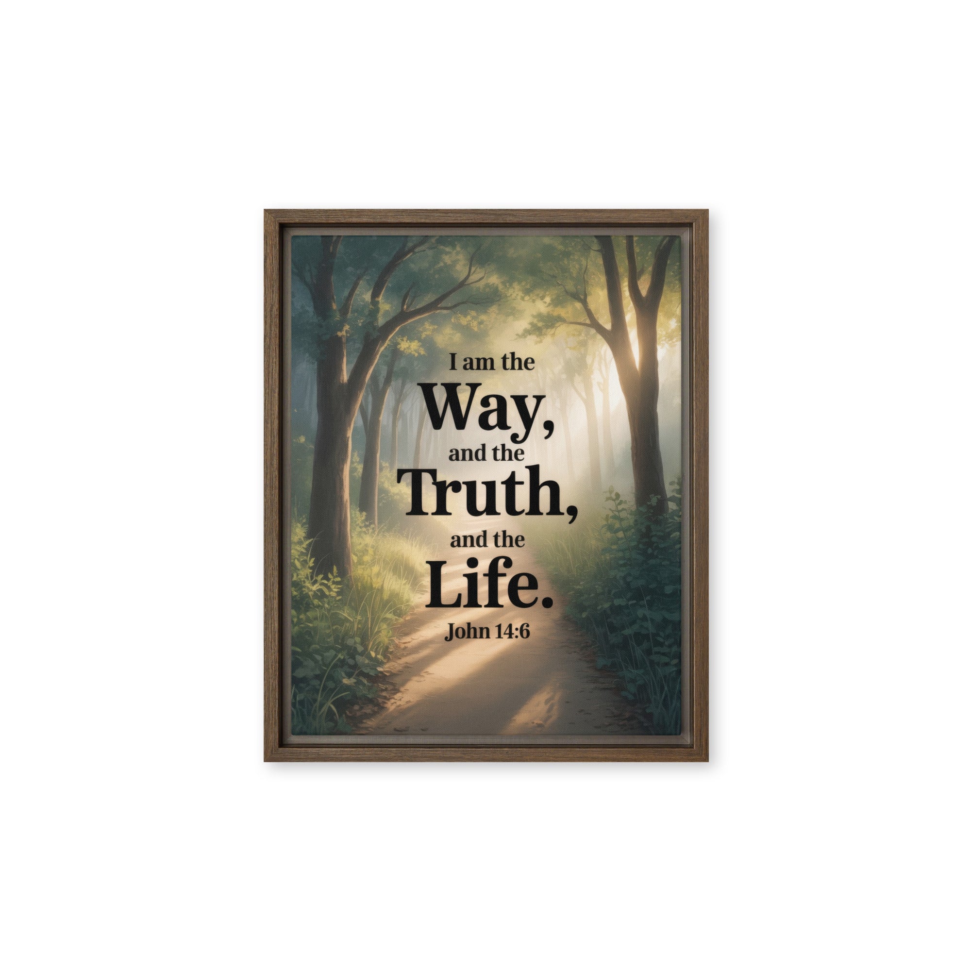 John 14:6 Bible Verse The Life Framed Canvas Brown 11″×14″
