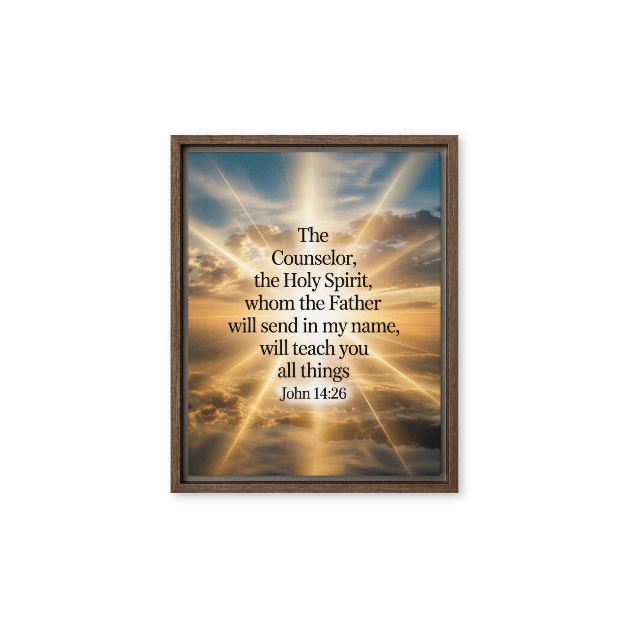 John 14:26 Bible Verse will send Framed Canvas Brown 11″×14″