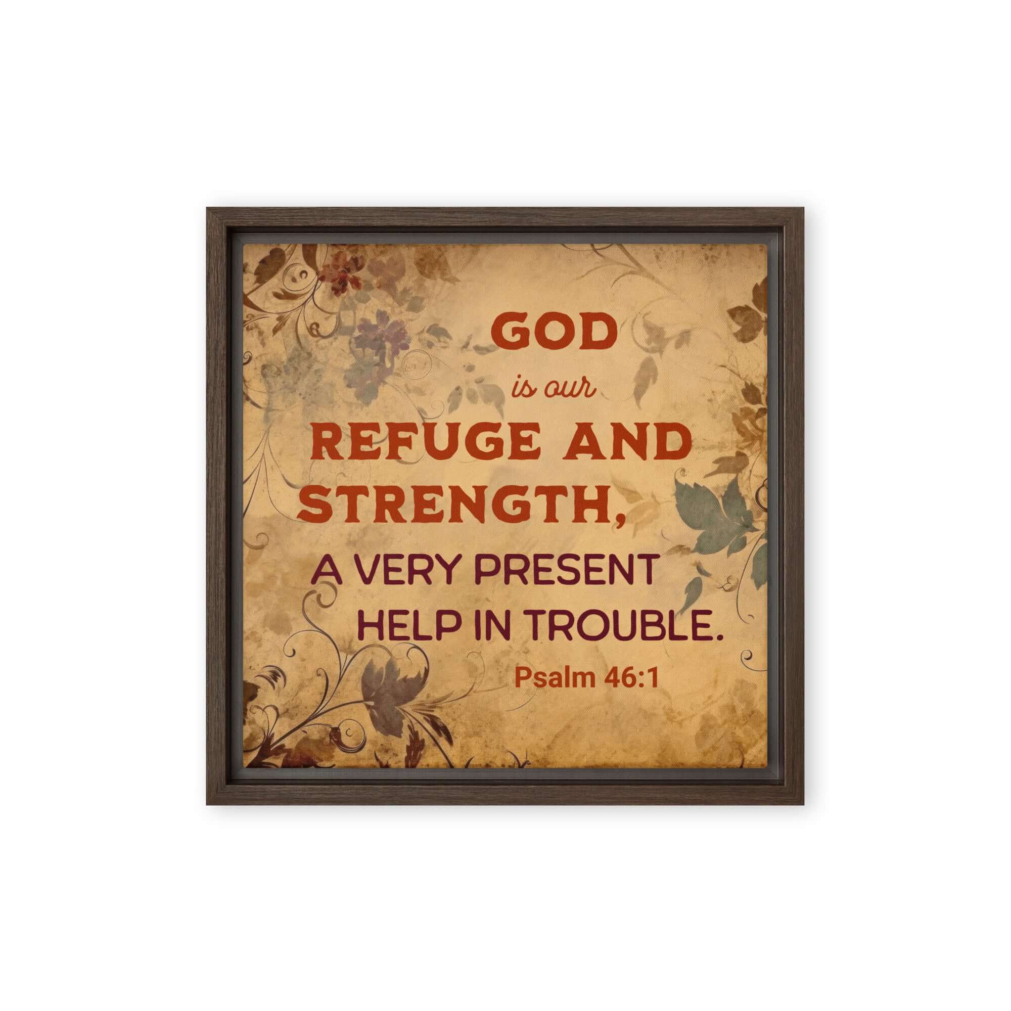 Psalm 46:1 Bible Verse, God is Our Refuge Framed Canvas Print Wall Art Brown 12″×12″