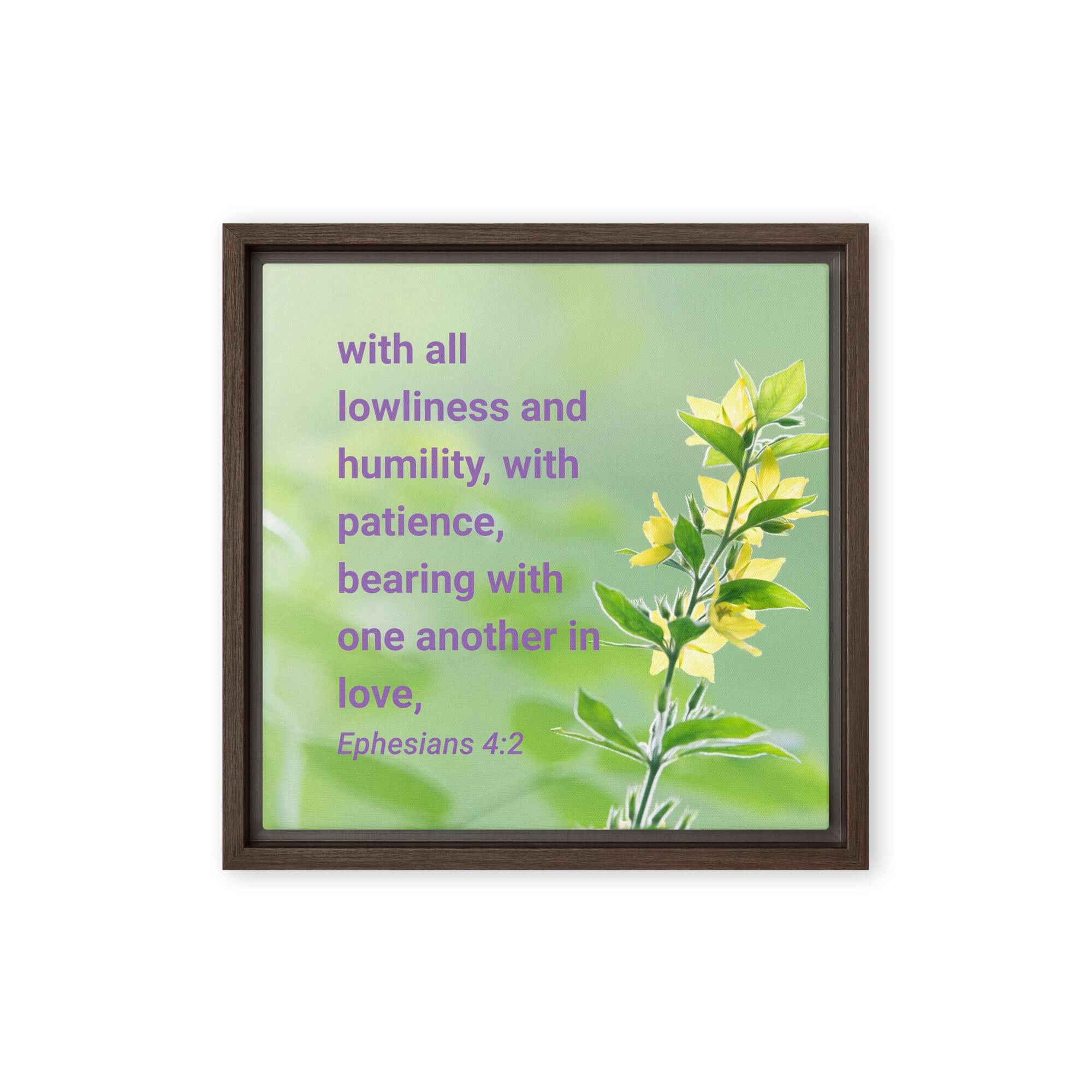 Ephesians 4:2 Bible Verse, one another in love Framed Canvas Print Wall Art Brown 12″×12″