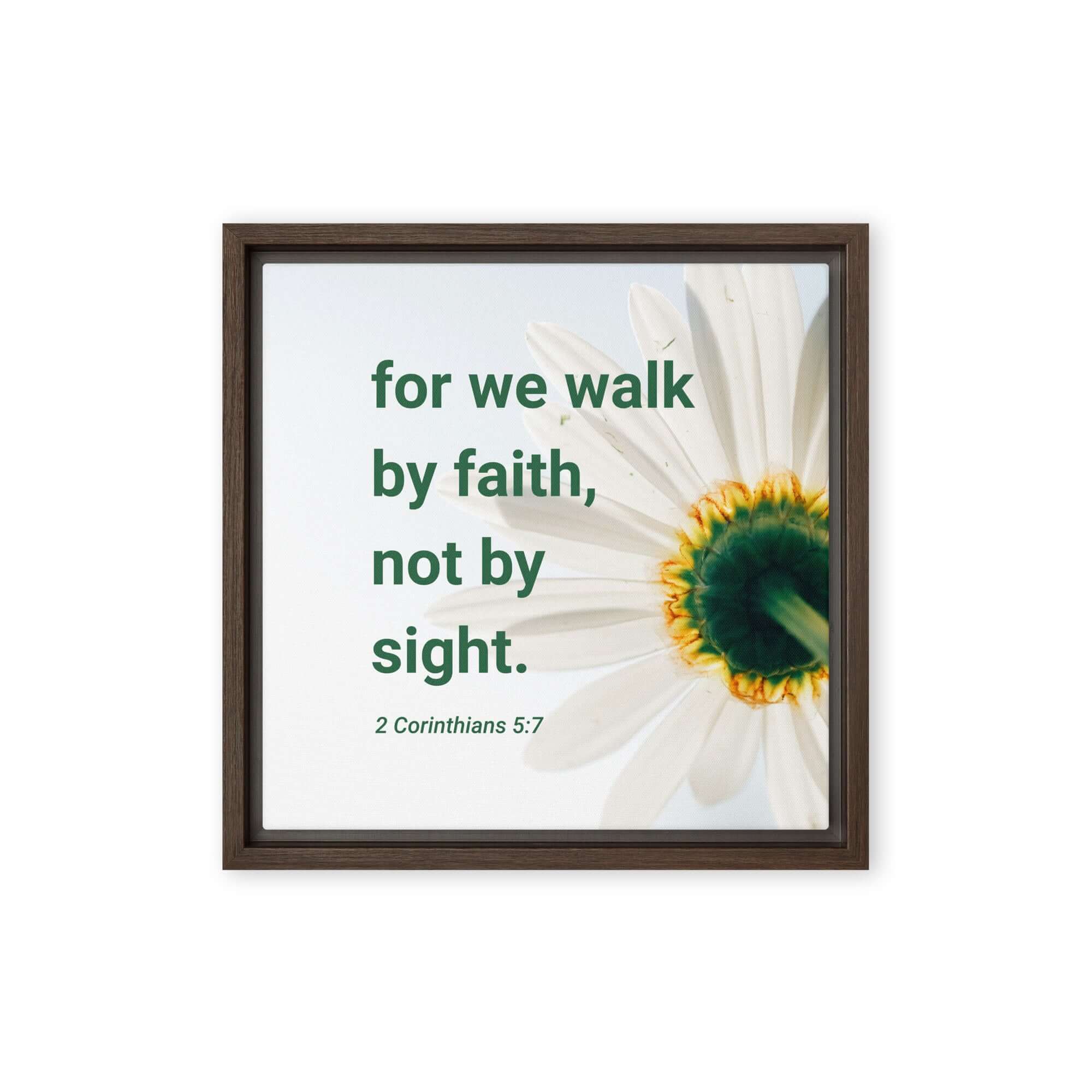 2 Corinthians 5:7 Bible Verse, for we walk by faith Framed Canvas Print Wall Art Brown 12″×12″