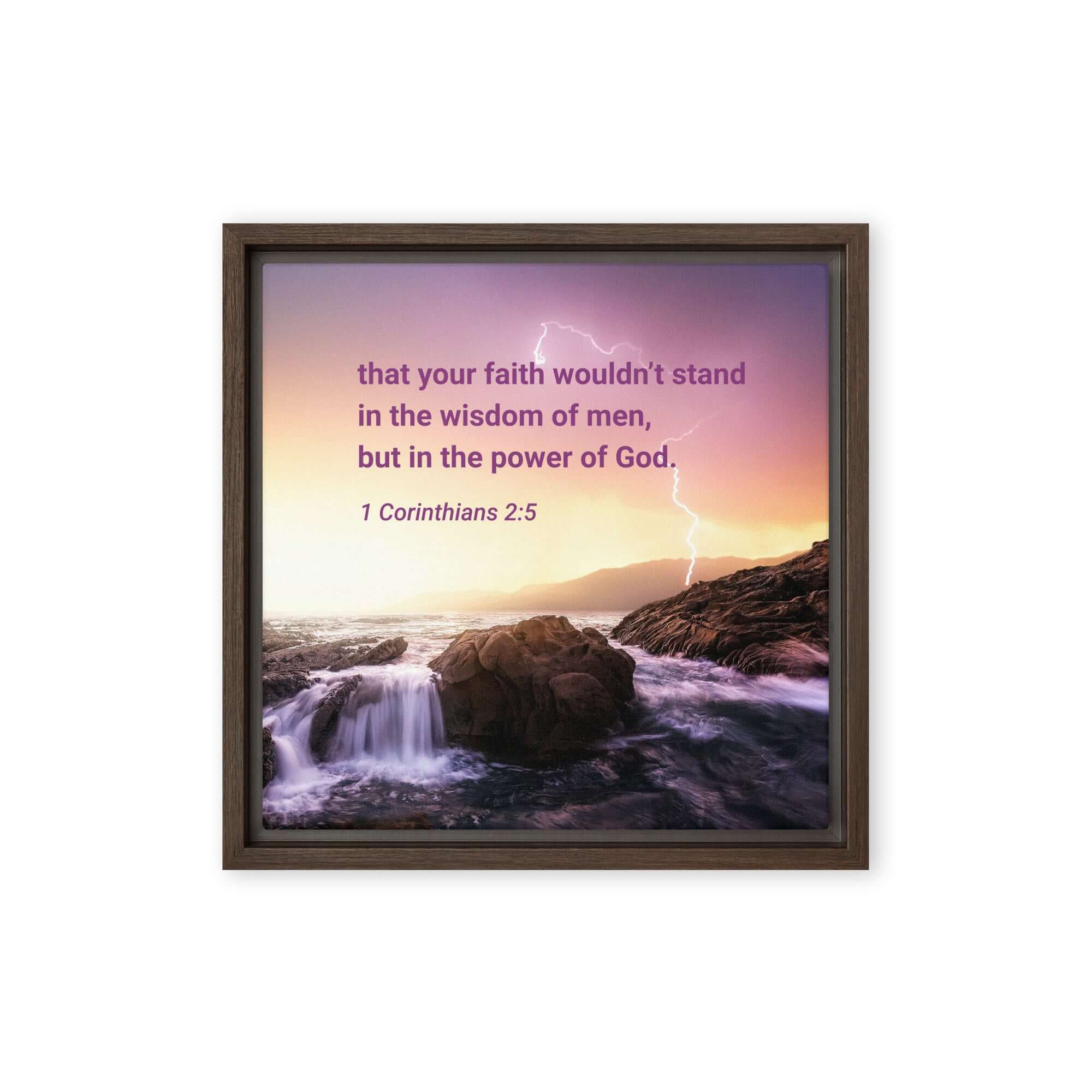 1 Corinthians 2:5 Bible Verse, power of God Framed Canvas Print Wall Art Brown 12″×12″