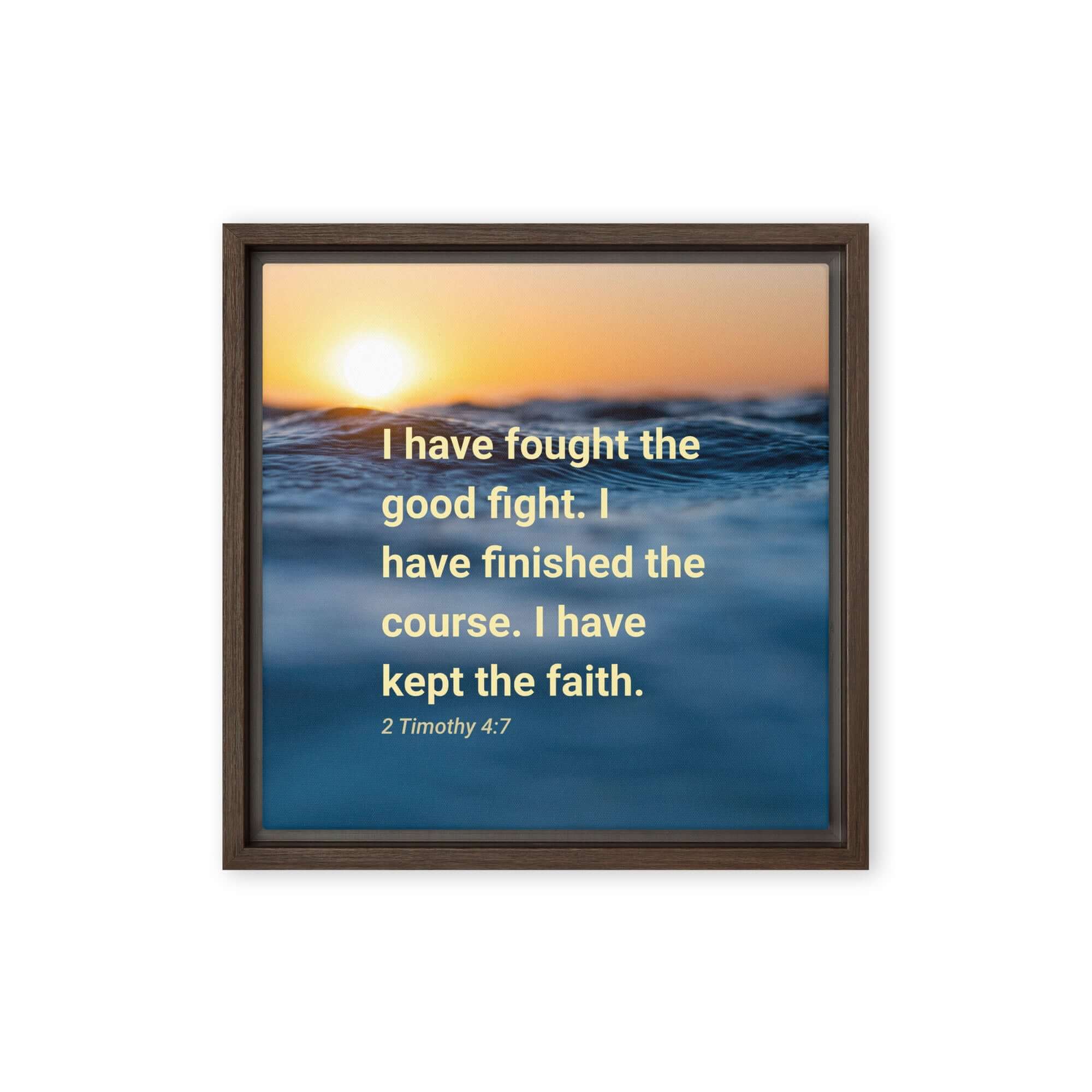 2 Timothy 4:7 Bible Verse, kept the faith Framed Canvas Print Wall Art Brown 12″×12″
