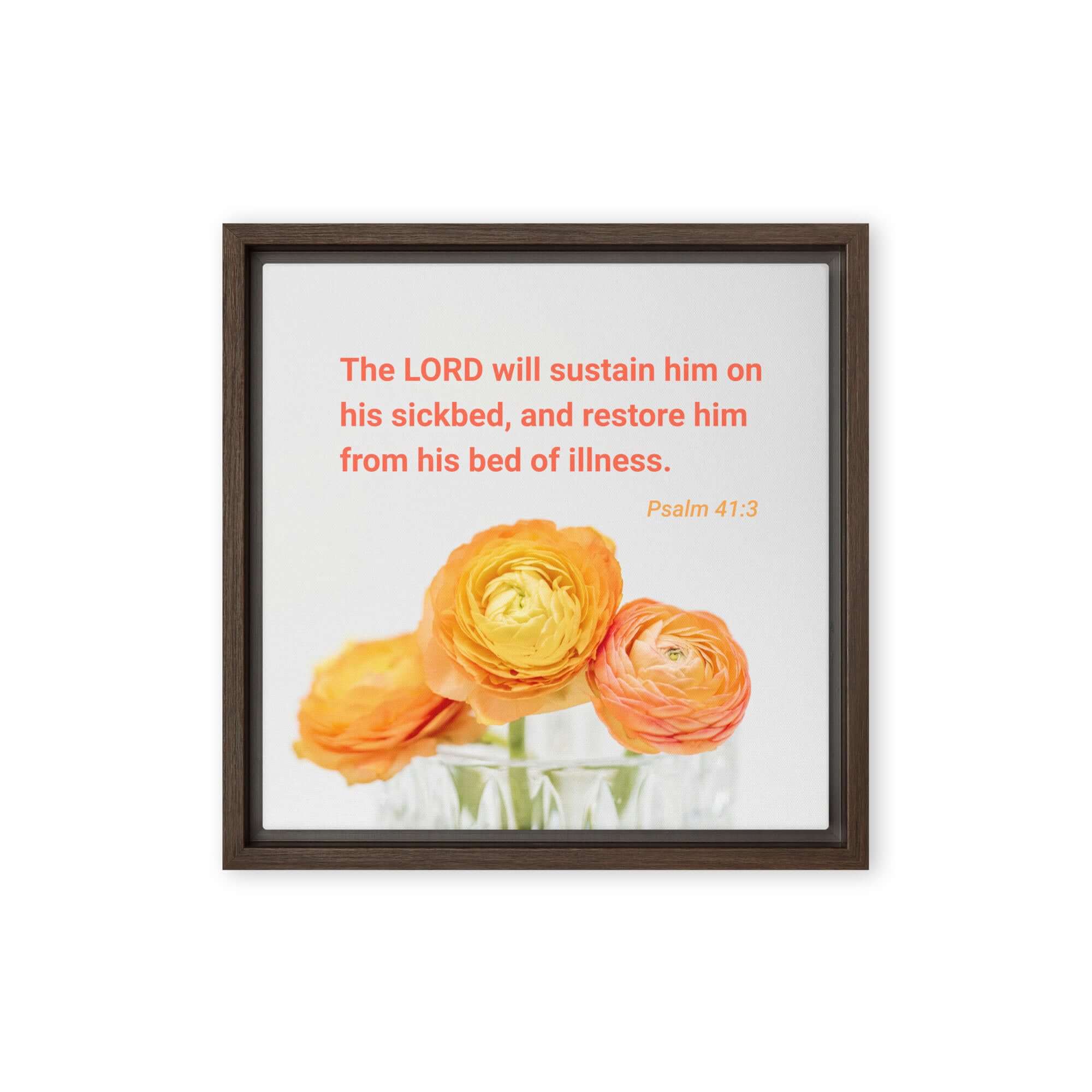 Psalm 41:3 Bible Verse, LORD will sustain Framed Canvas Print Wall Art Brown 12″×12″