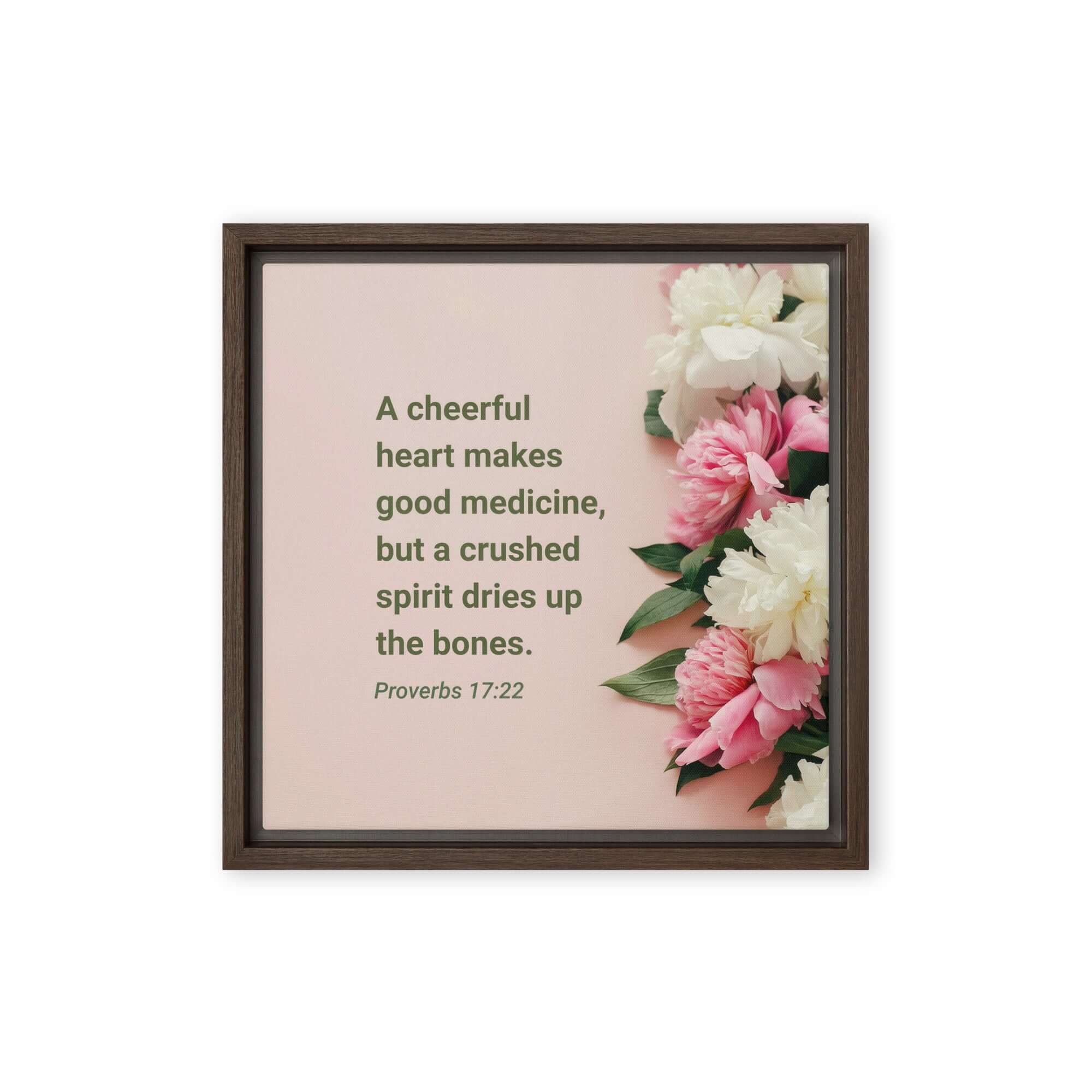 Proverbs 17:22 Bible Verse, good medicine Framed Canvas Print Wall Art Brown 12″×12″