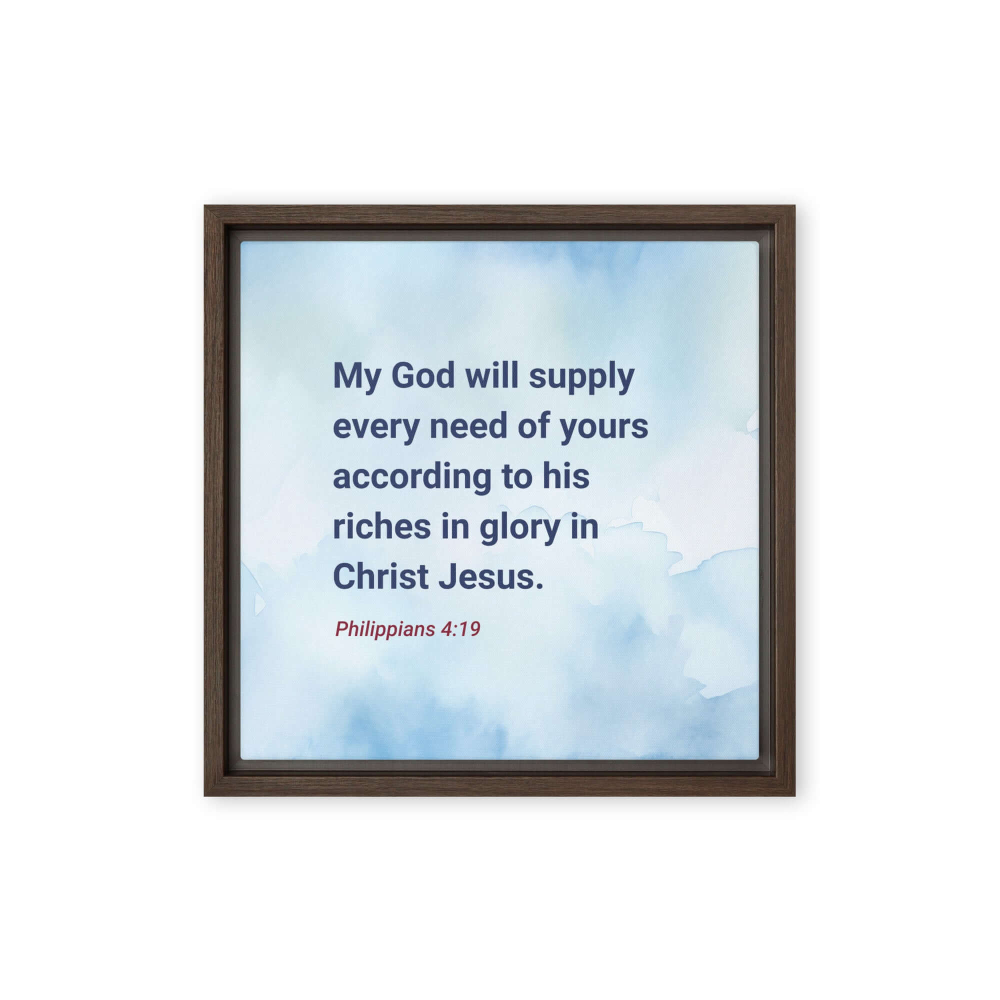 Philippians 4:19 Bible Verse, God will supply Framed Canvas Print Wall Art Brown 12″×12″