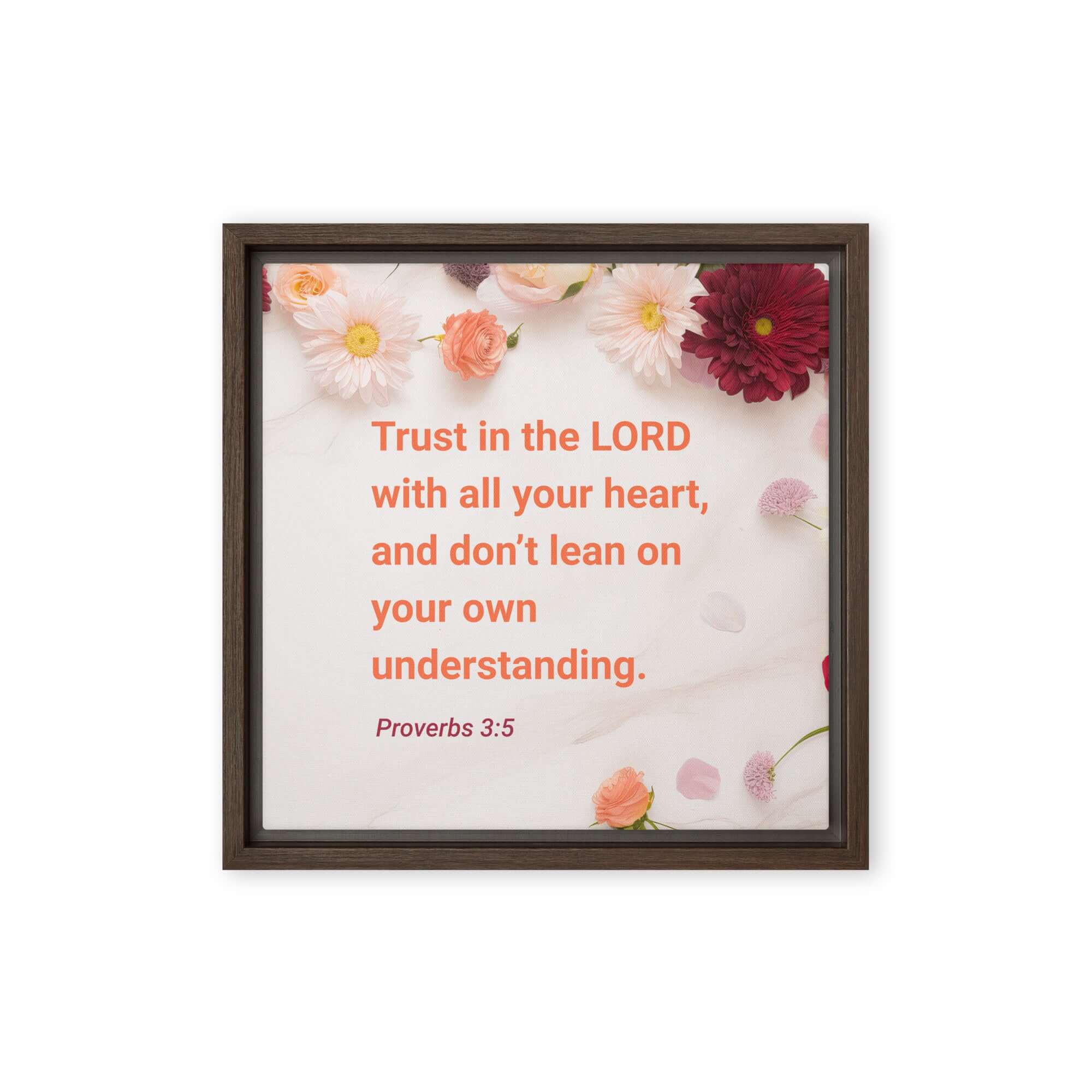 Proverbs 3:5 Bible Verse, Trust in the LORD Framed Canvas Print Wall Art Brown 12″×12″